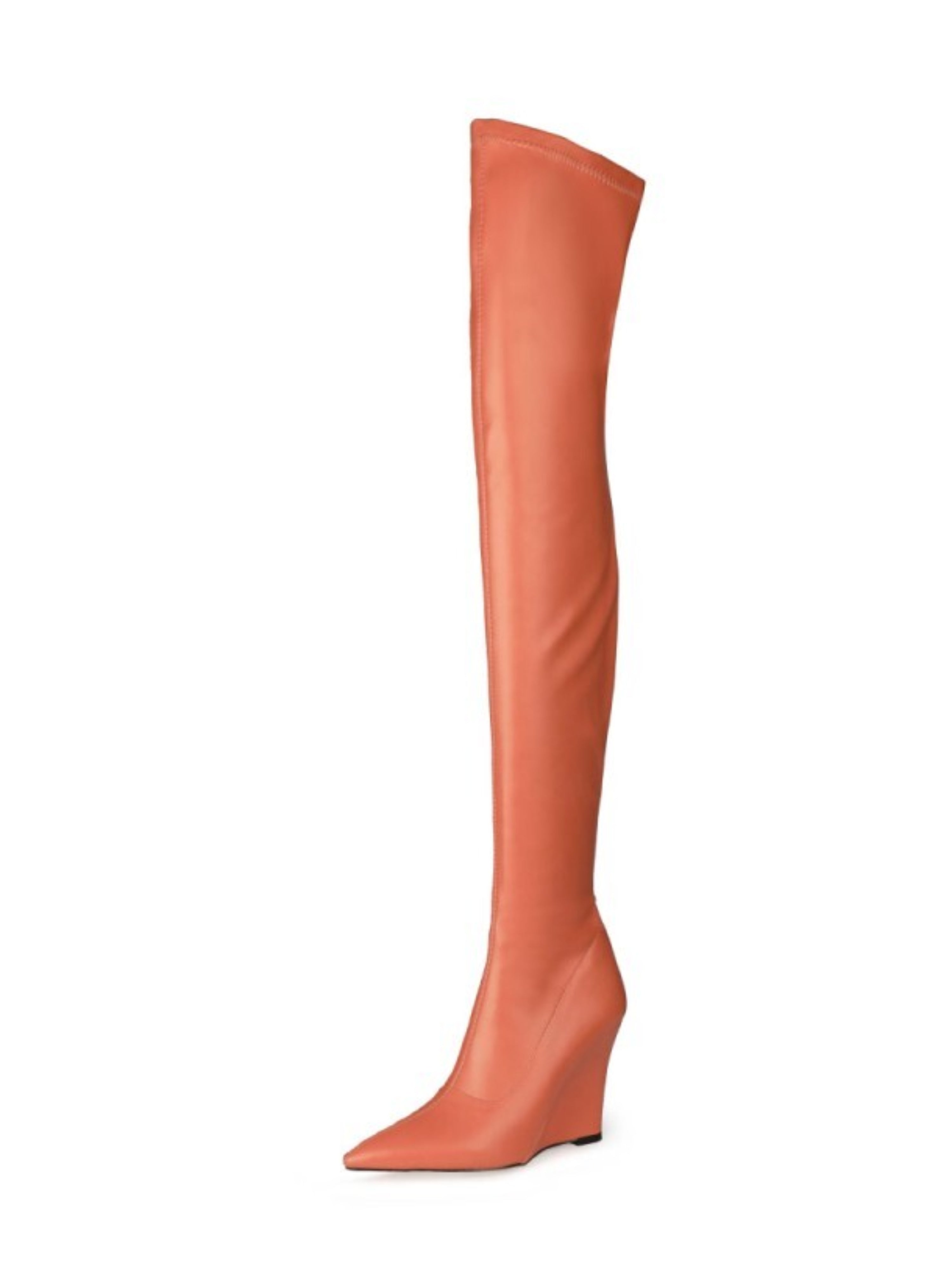 Orange Faux Leather Thigh-High Boots Women