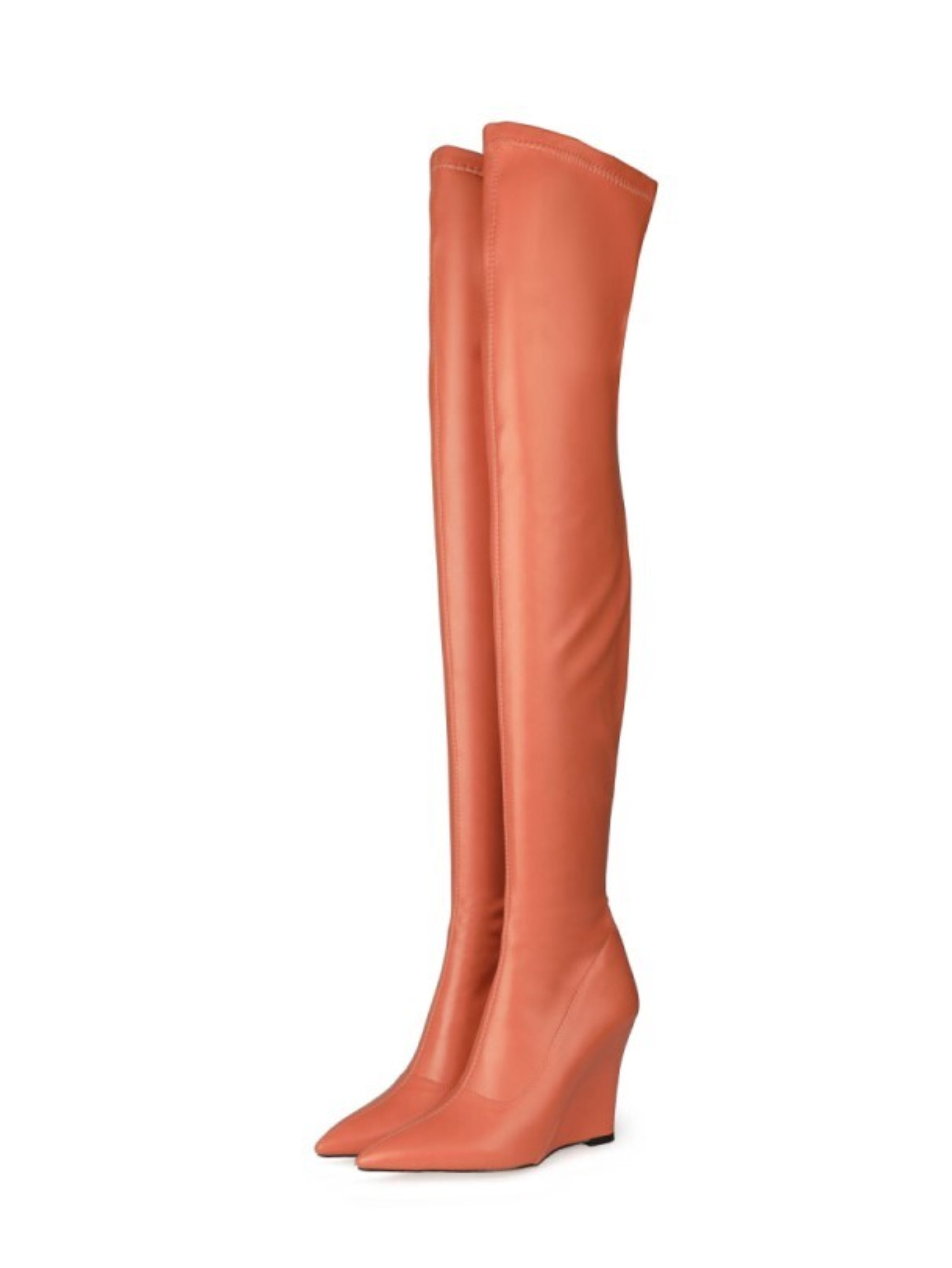 Orange Faux Leather Thigh-High Boots Women