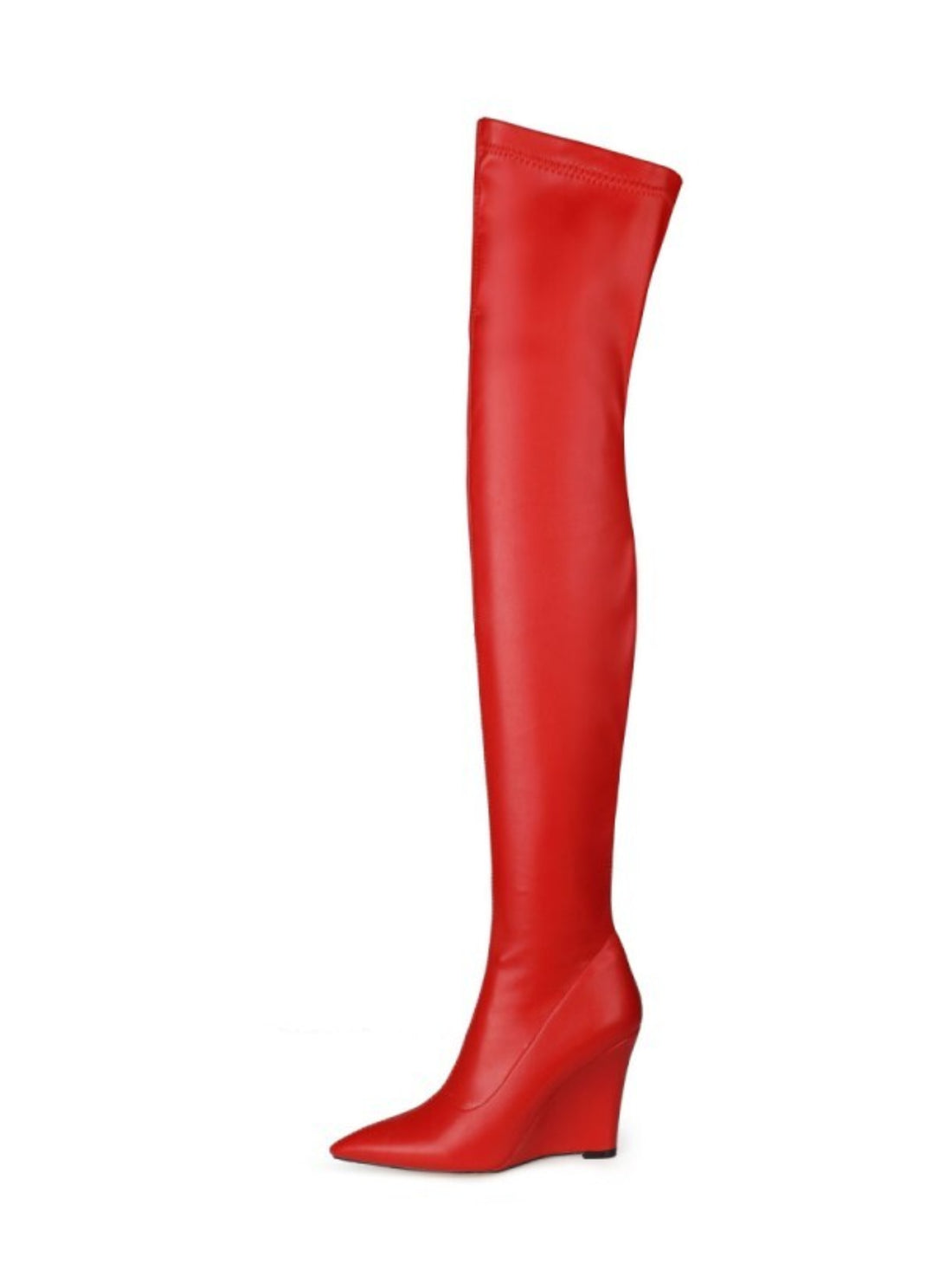 Red Pointed Toe Heeled Over-The-Knee Boots