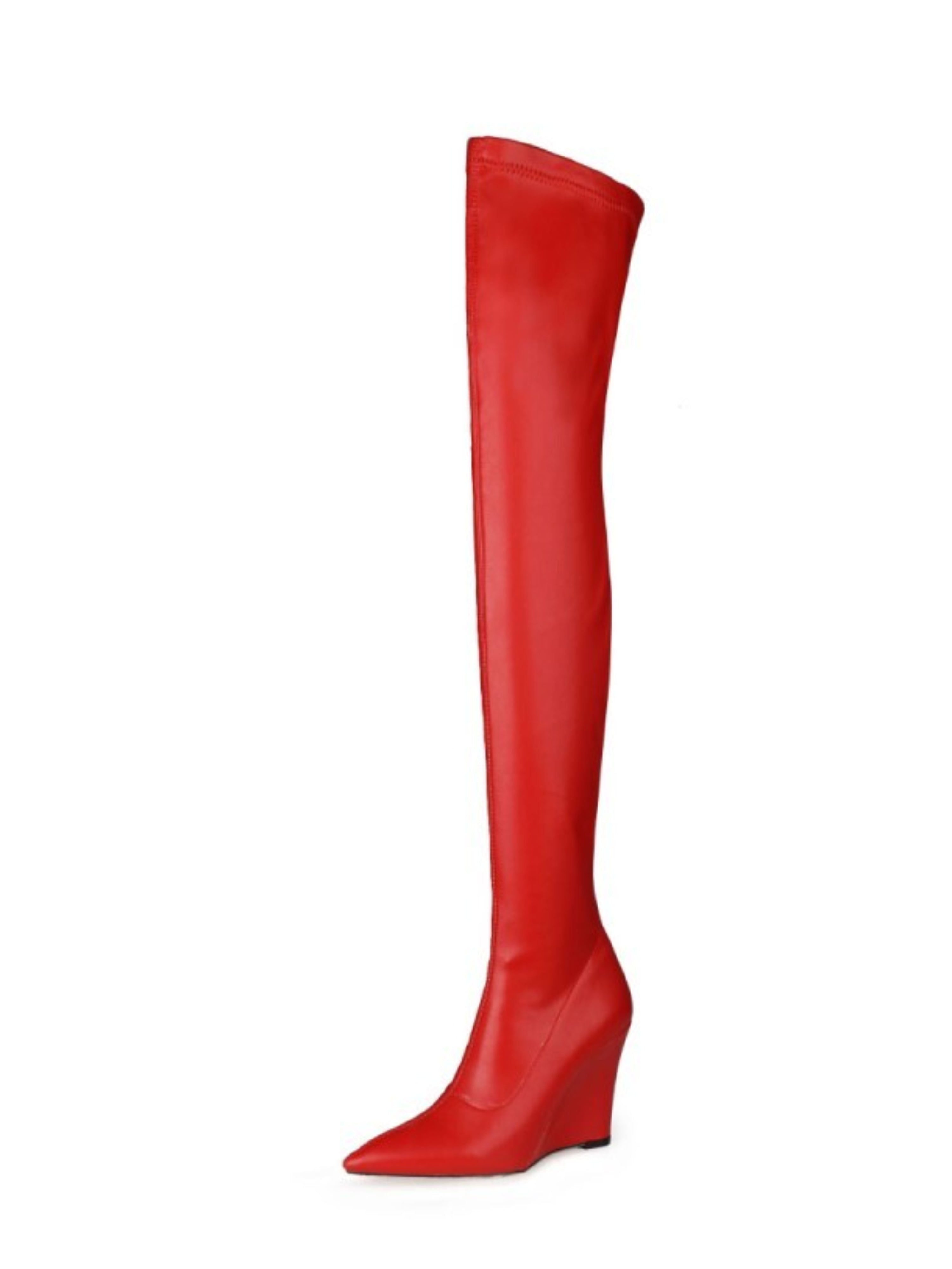 Red Pointed Toe Heeled Over-The-Knee Boots