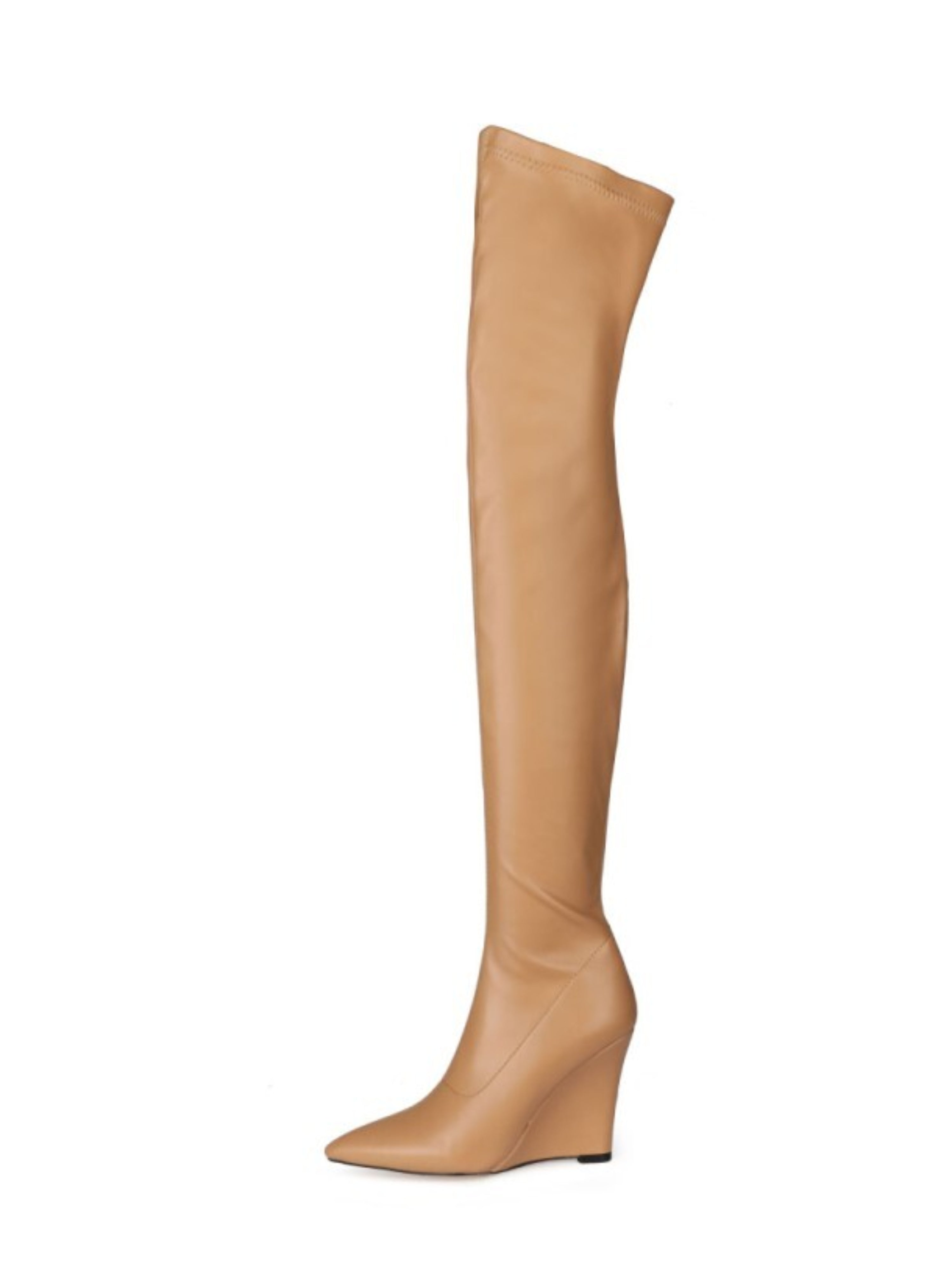 Tan High-Heel Thigh-High Boots for Women
