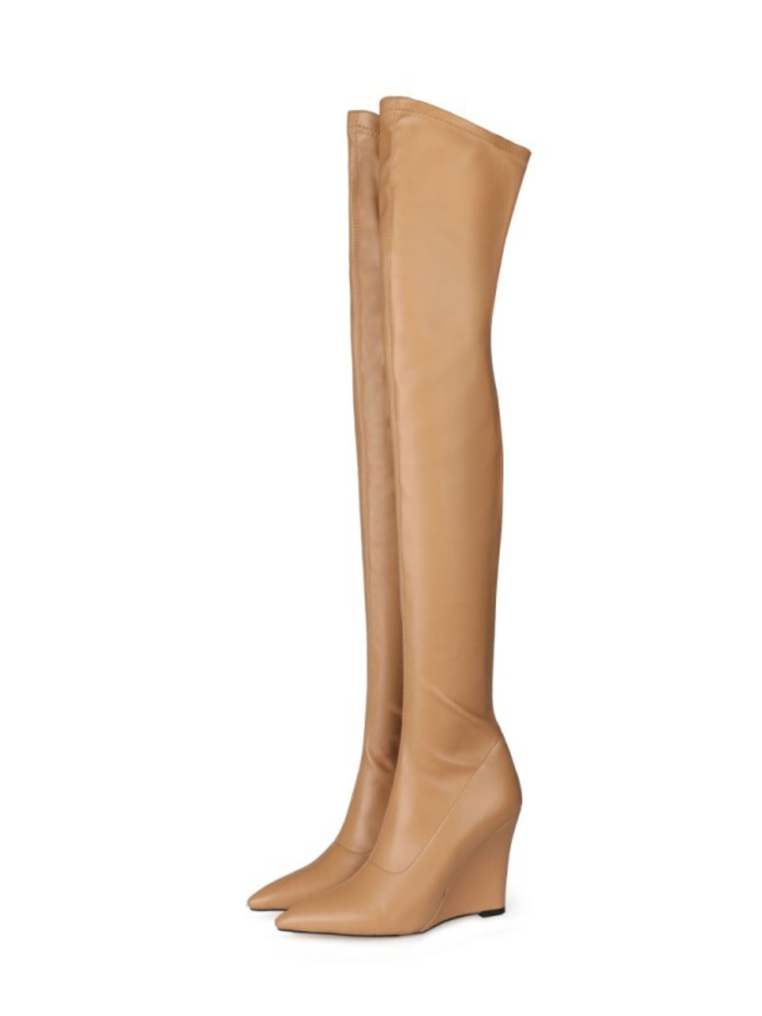 Tan High-Heel Thigh-High Boots for Women