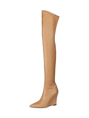 Tan High-Heel Thigh-High Boots for Women