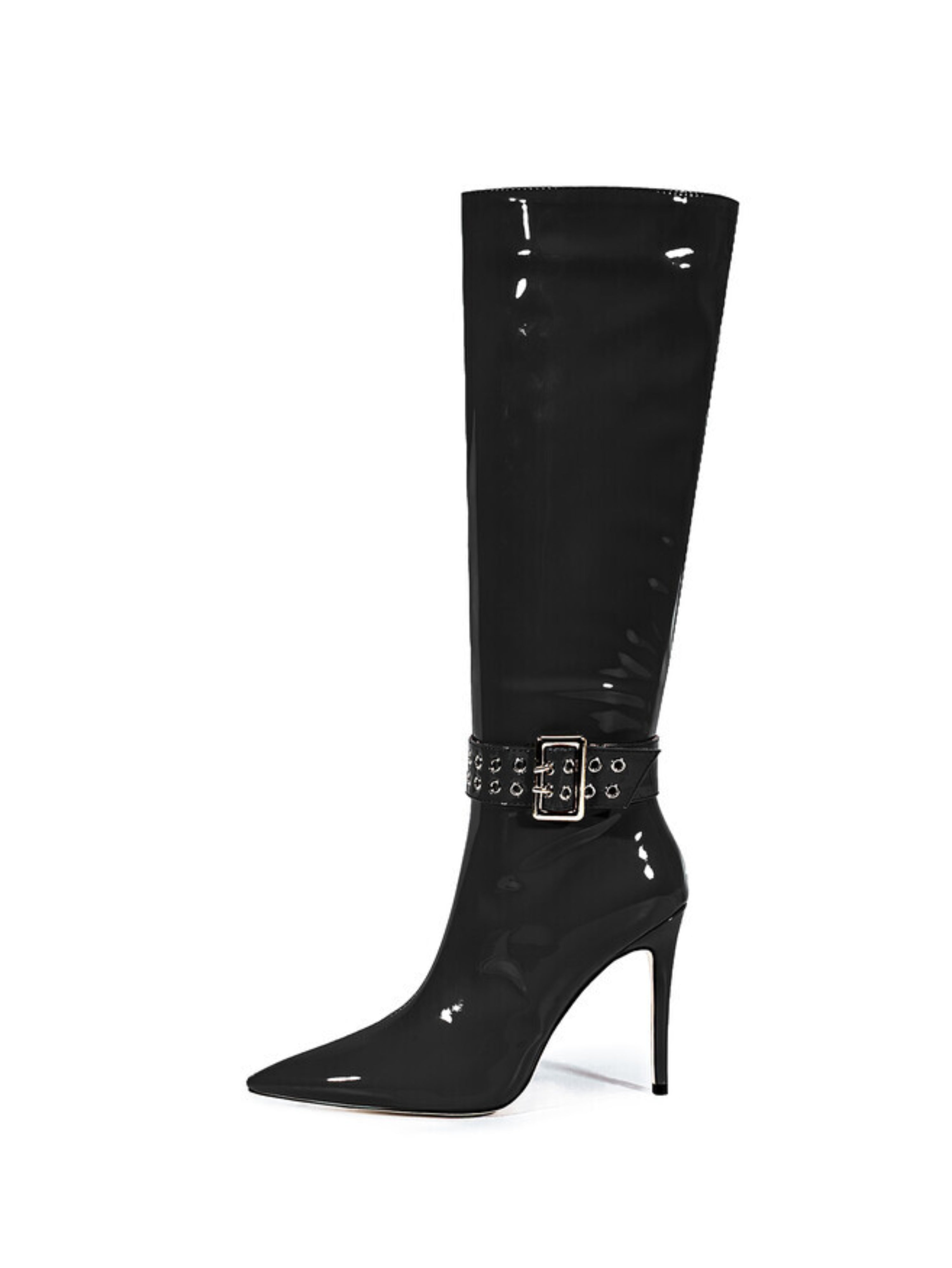 Classic Black Pointed Toe Long Boots with Stiletto Heels