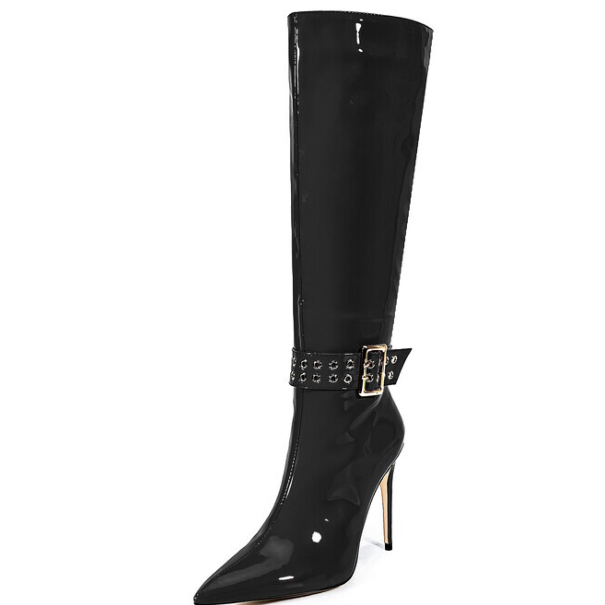 Classic Black Pointed Toe Long Boots with Stiletto Heels