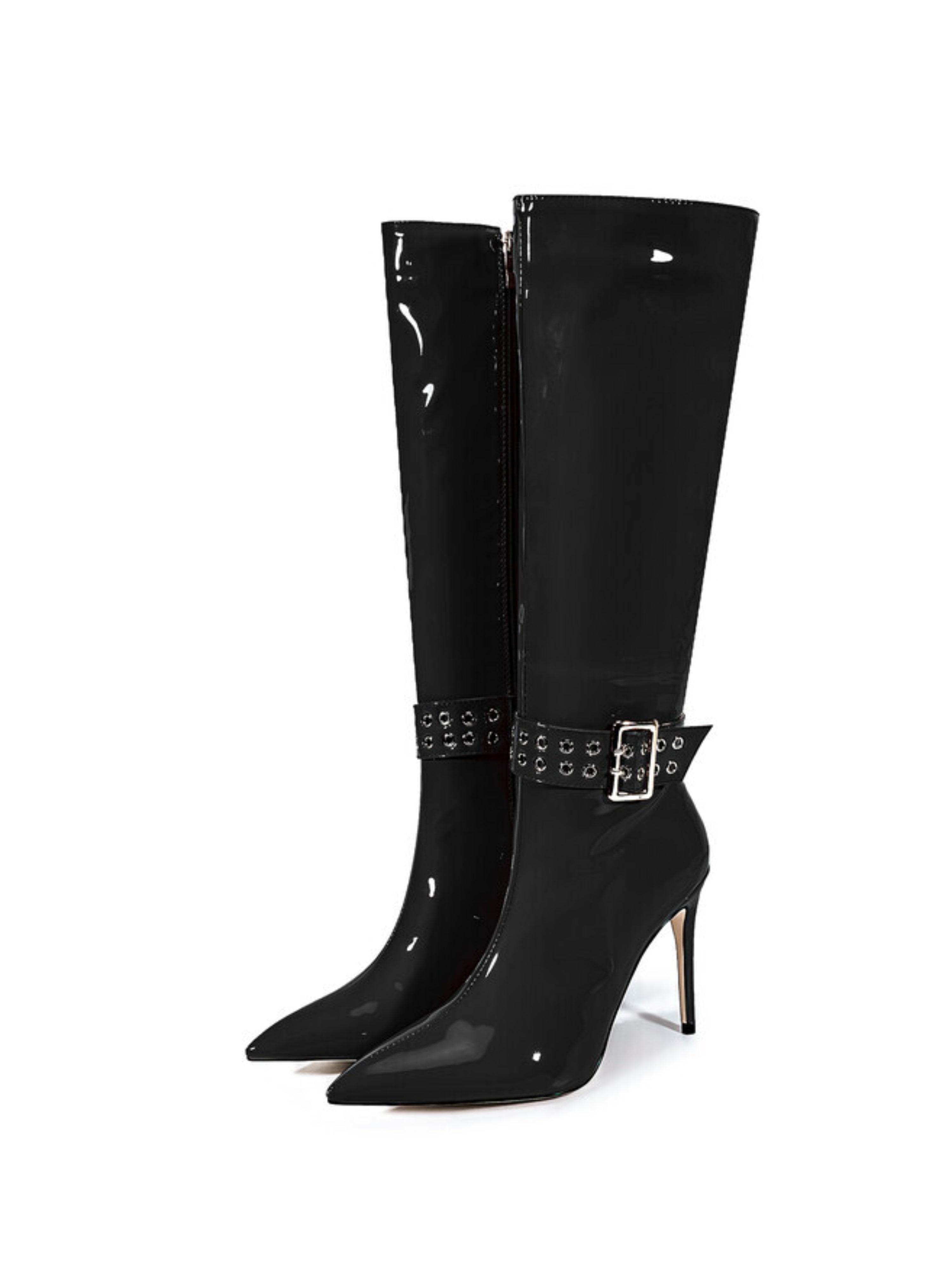 Classic Black Pointed Toe Long Boots with Stiletto Heels