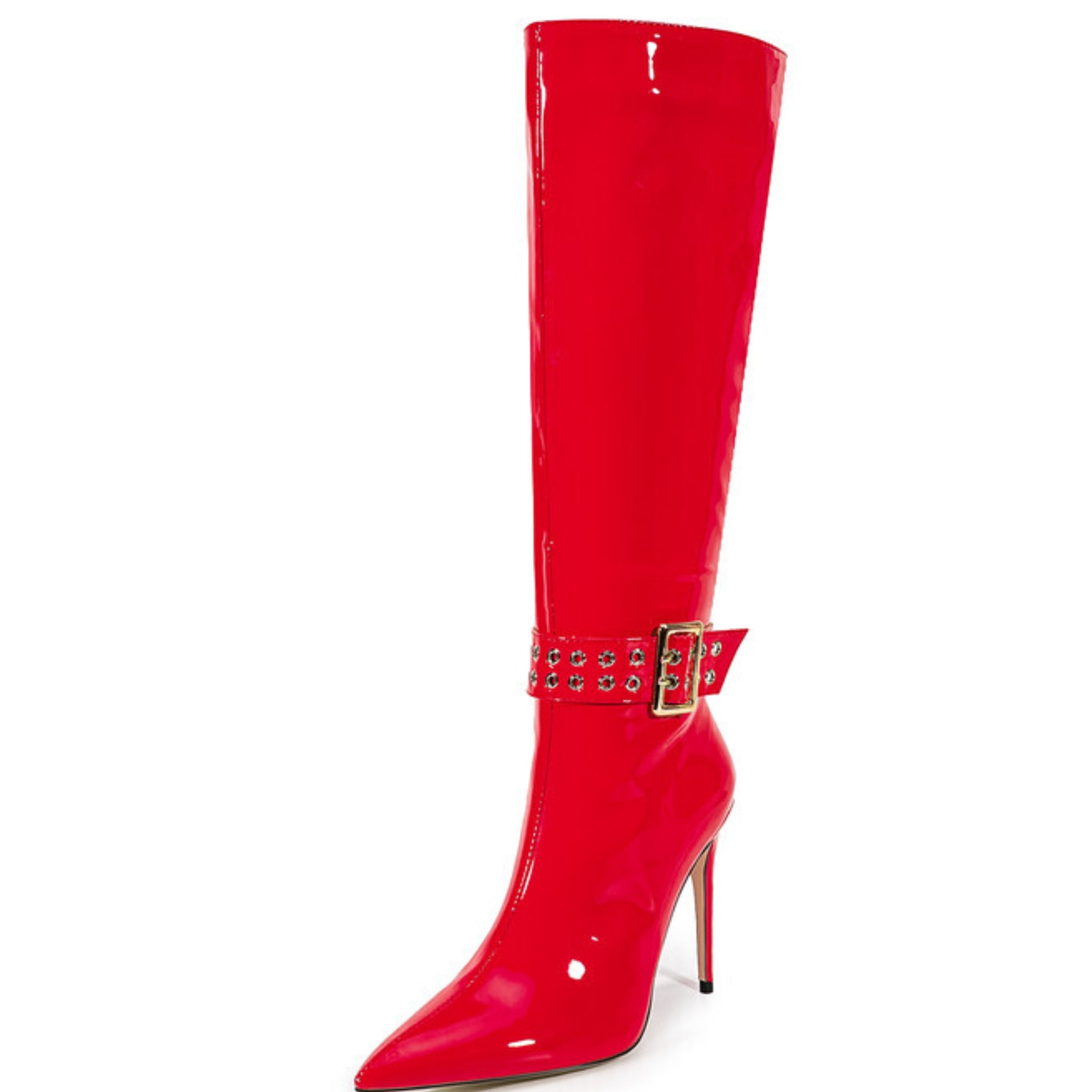 Red Patent Leather Stilettos Long Boots Women