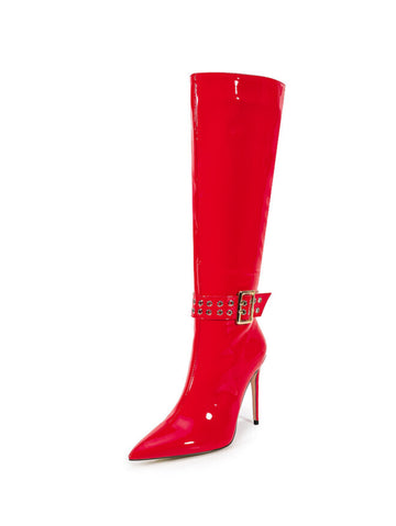 Red Patent Leather Stilettos Long Boots Women