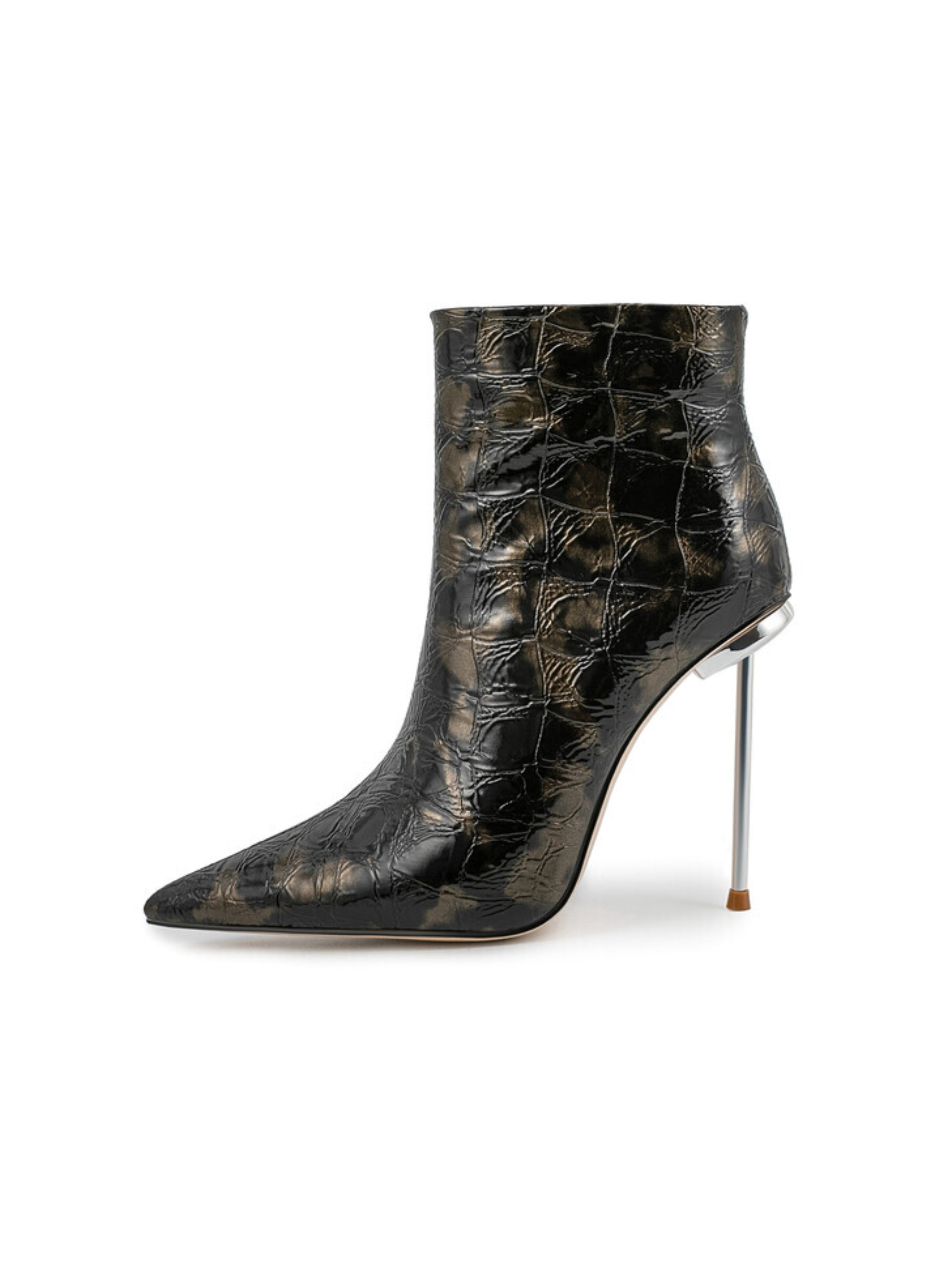 Black Embossed Faux Leather Stiletto Short Boots