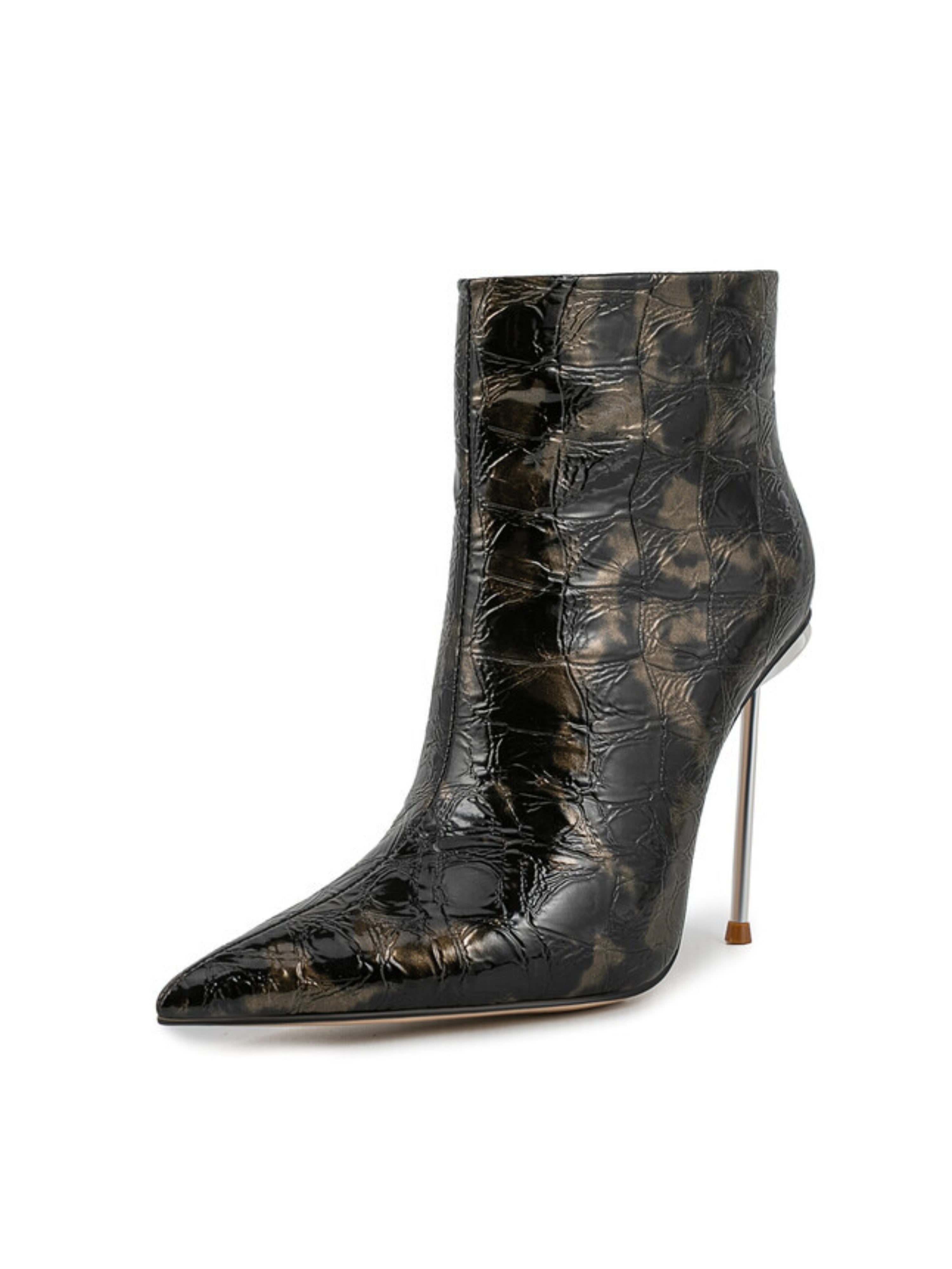 Black Embossed Faux Leather Stiletto Short Boots