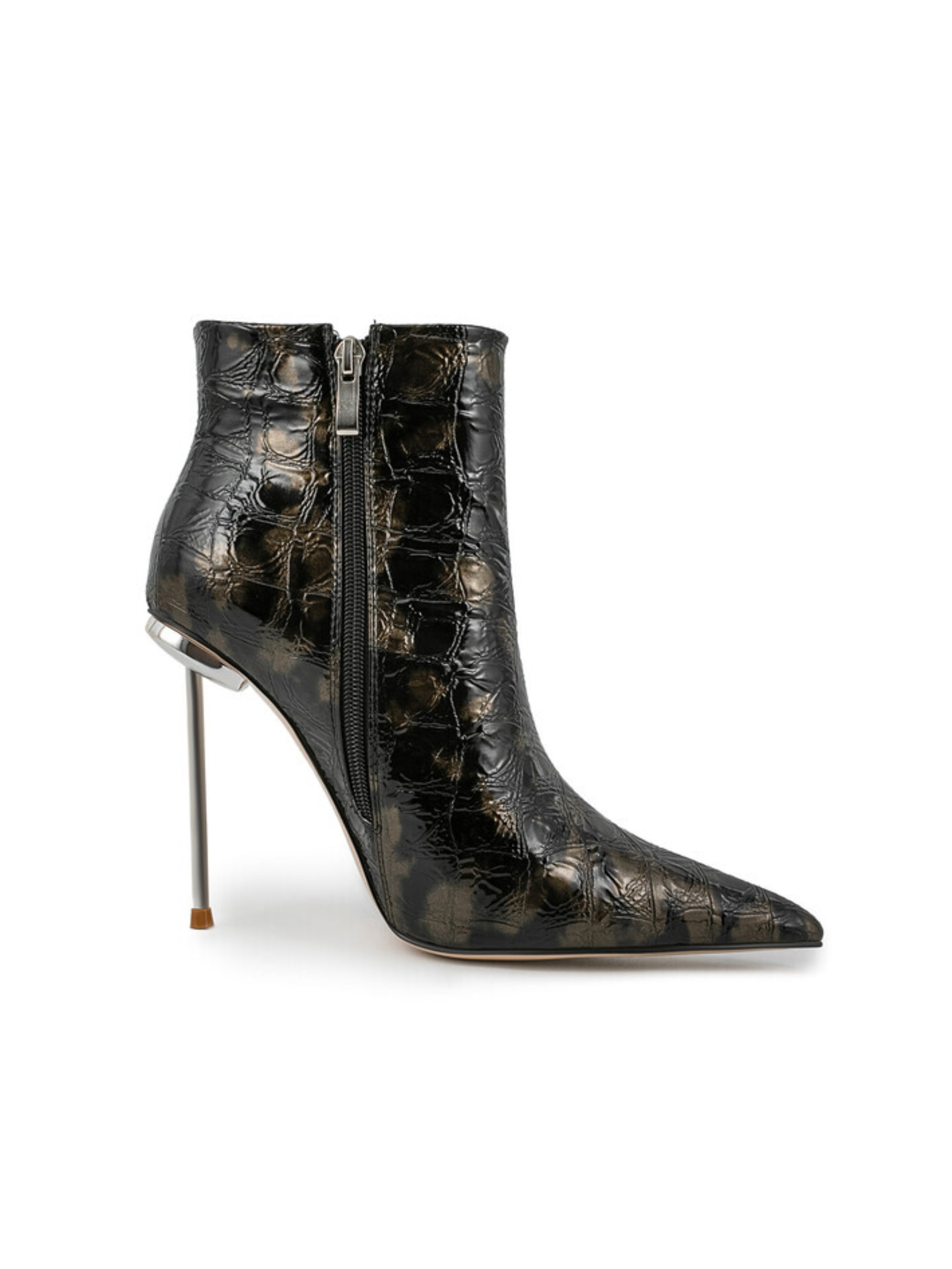 Black Embossed Faux Leather Stiletto Short Boots