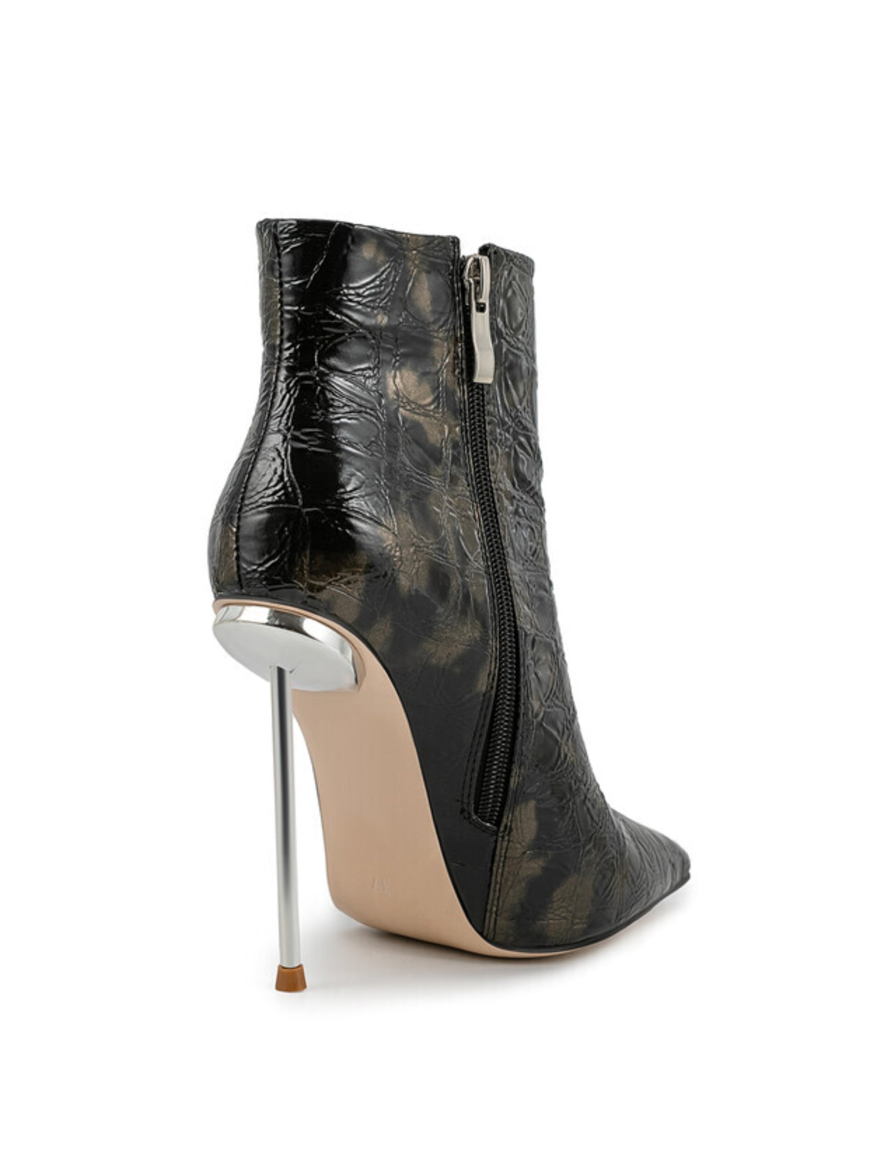 Black Embossed Faux Leather Stiletto Short Boots