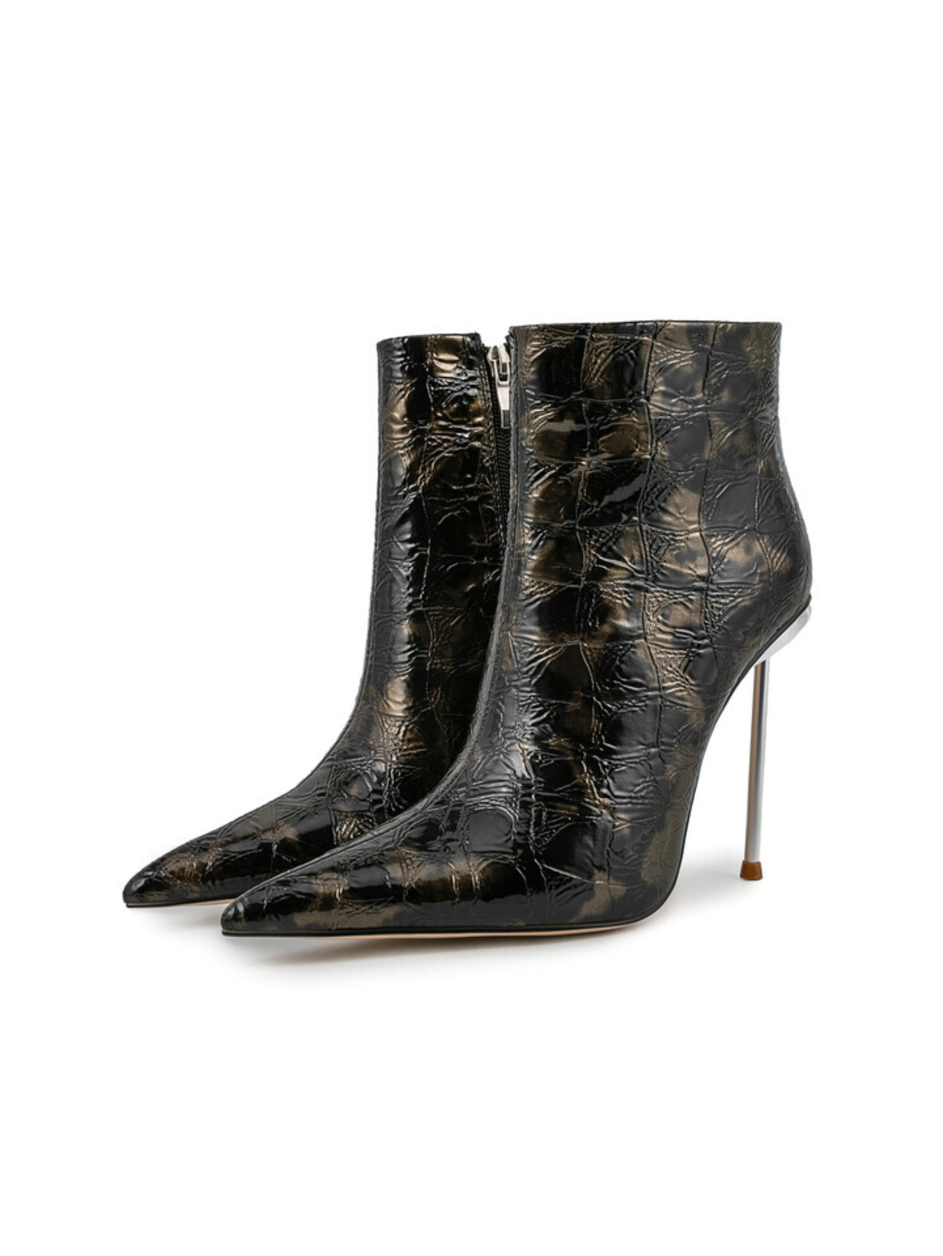 Black Embossed Faux Leather Stiletto Short Boots