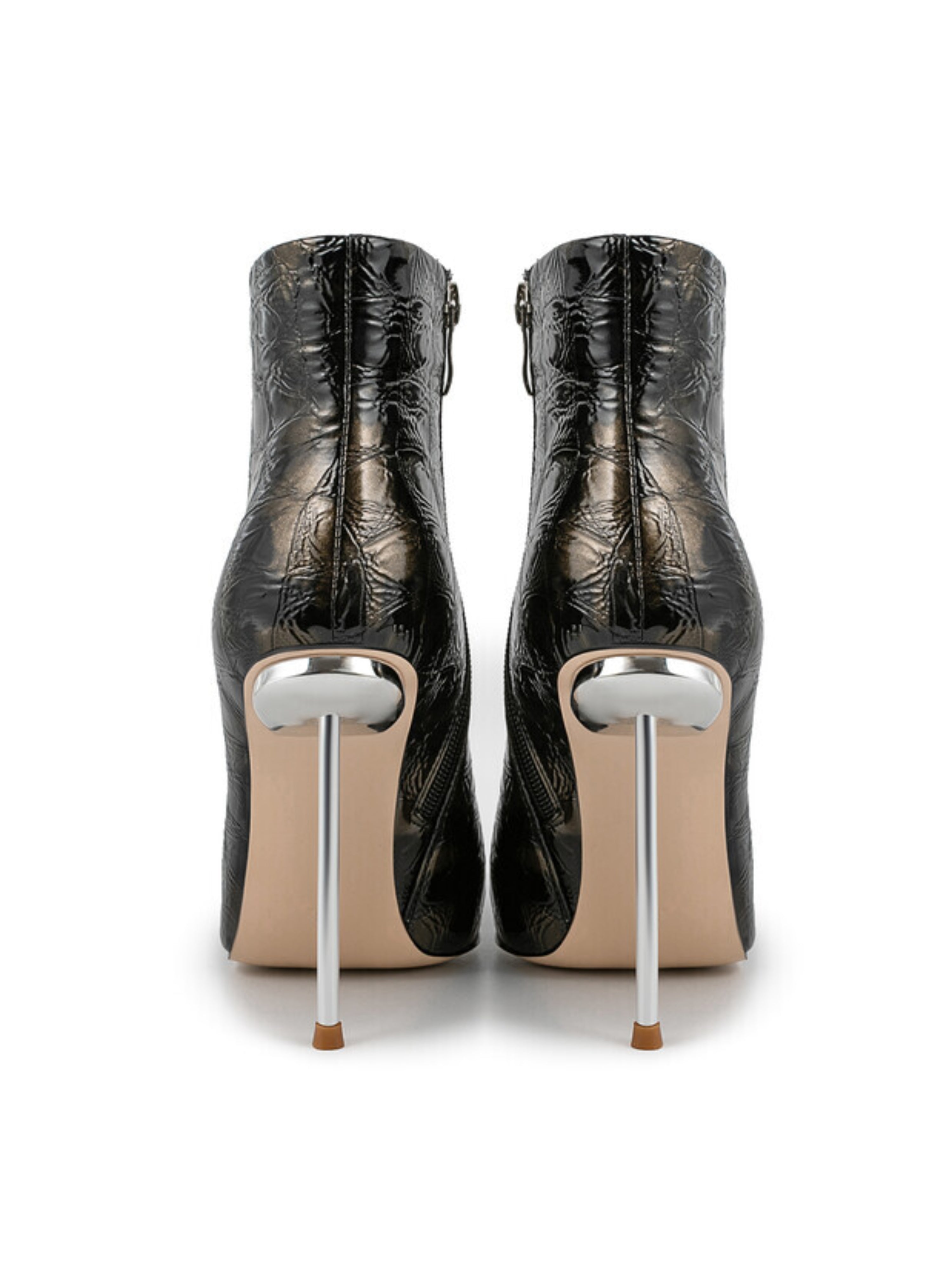 Black Embossed Faux Leather Stiletto Short Boots