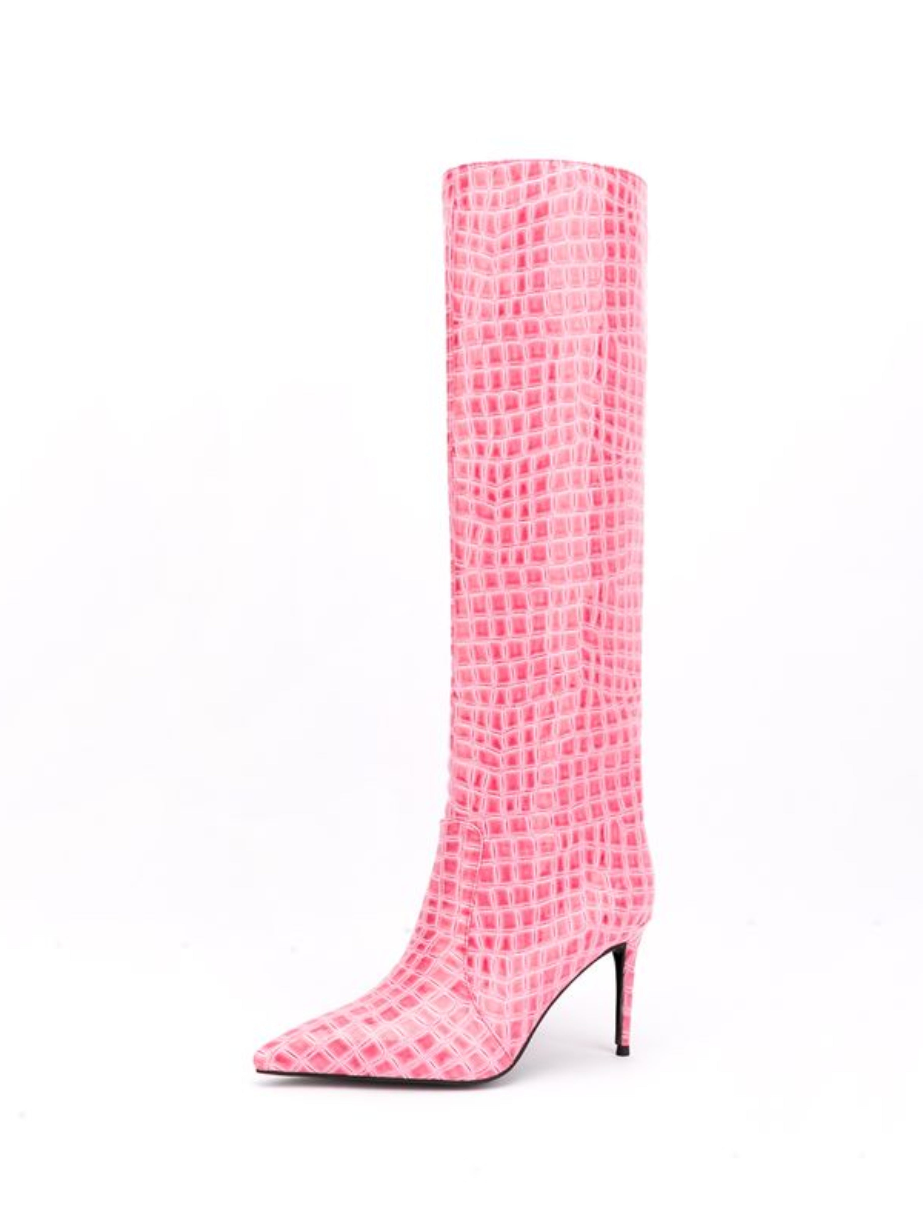Cute Pink High-Heel Mid-Calf Pointed Toe Fashion Boots