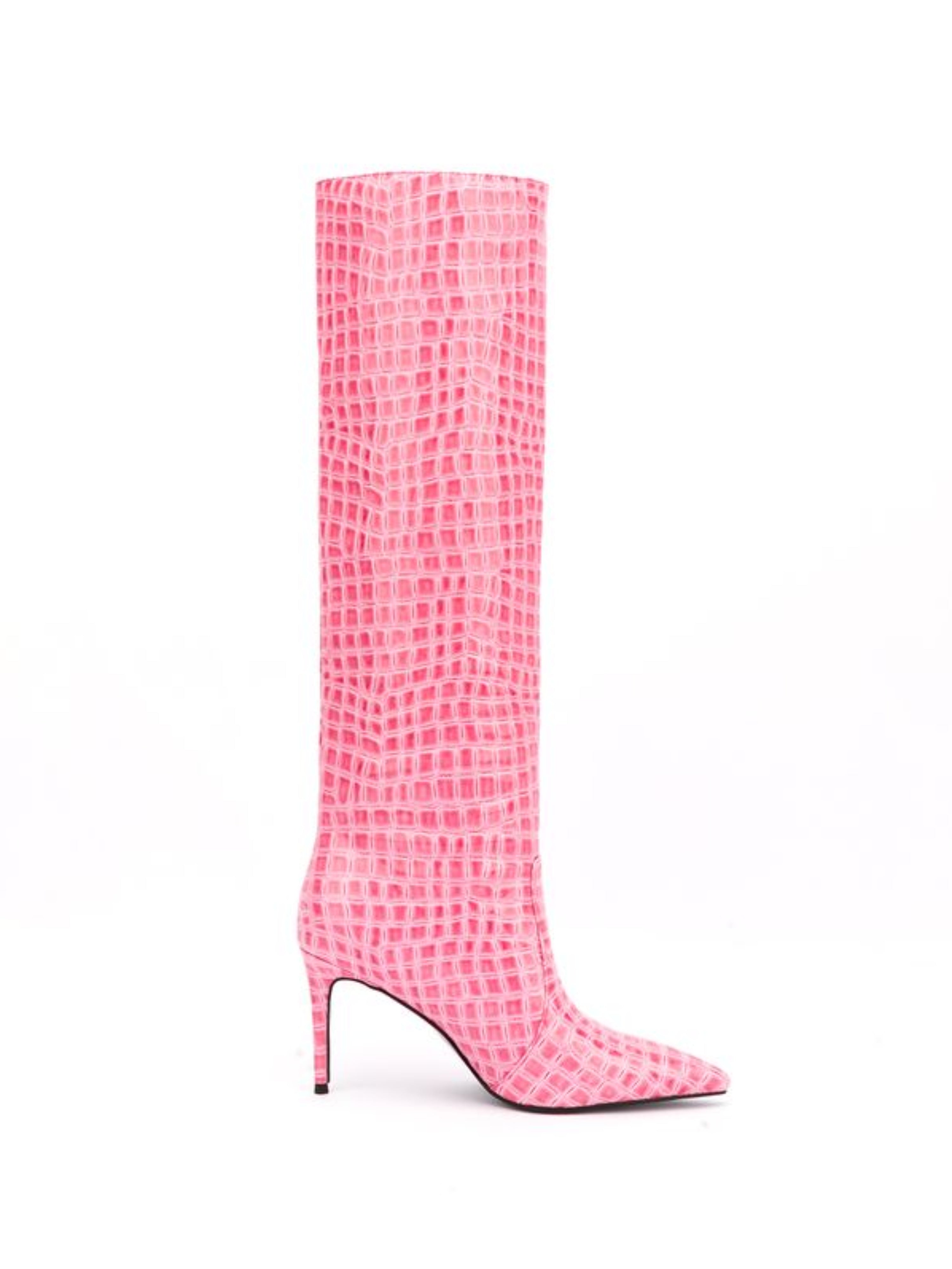 Cute Pink High-Heel Mid-Calf Pointed Toe Fashion Boots