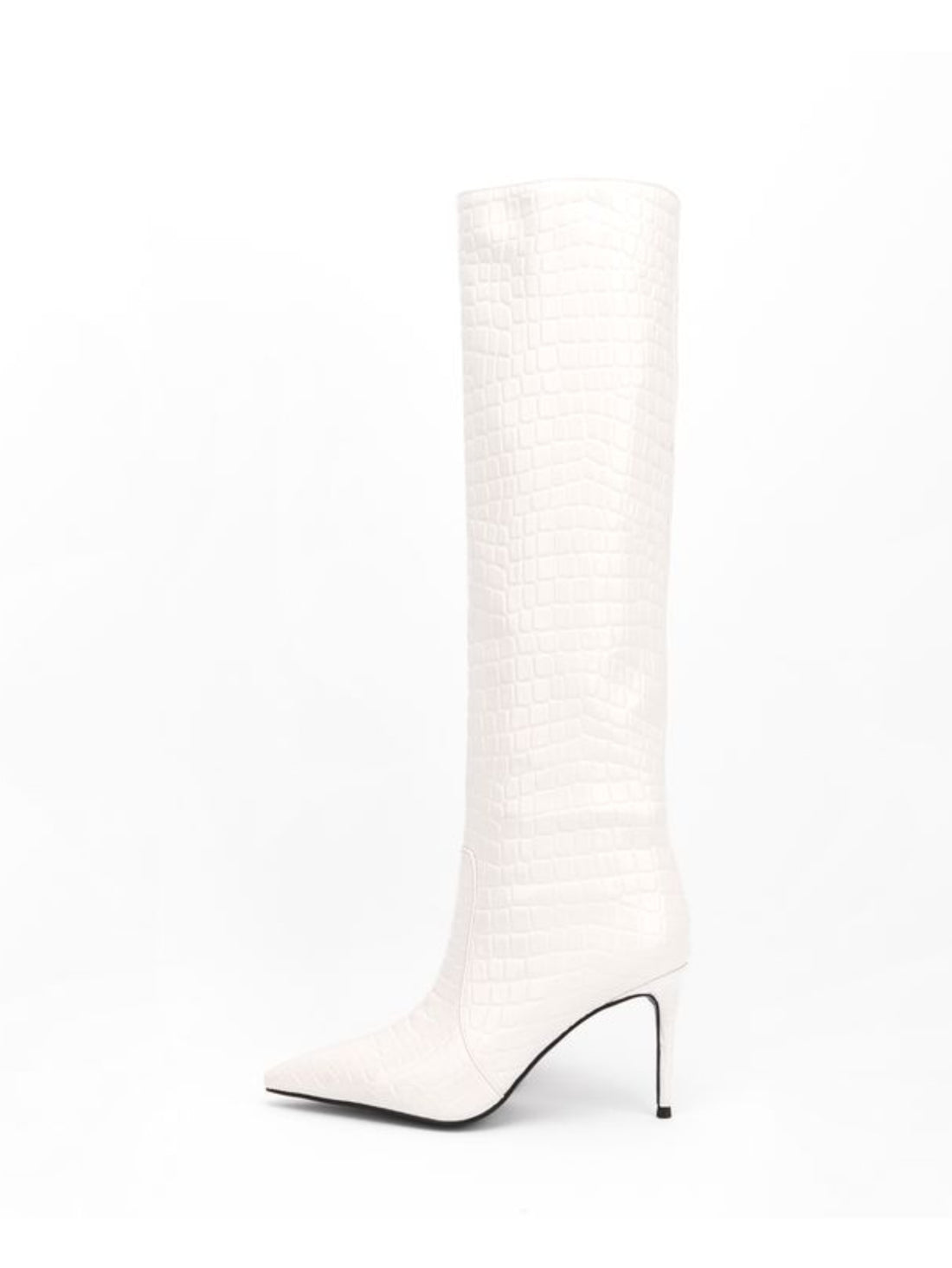 White High-Heel Stiletto Mid-Calf Boots for Women