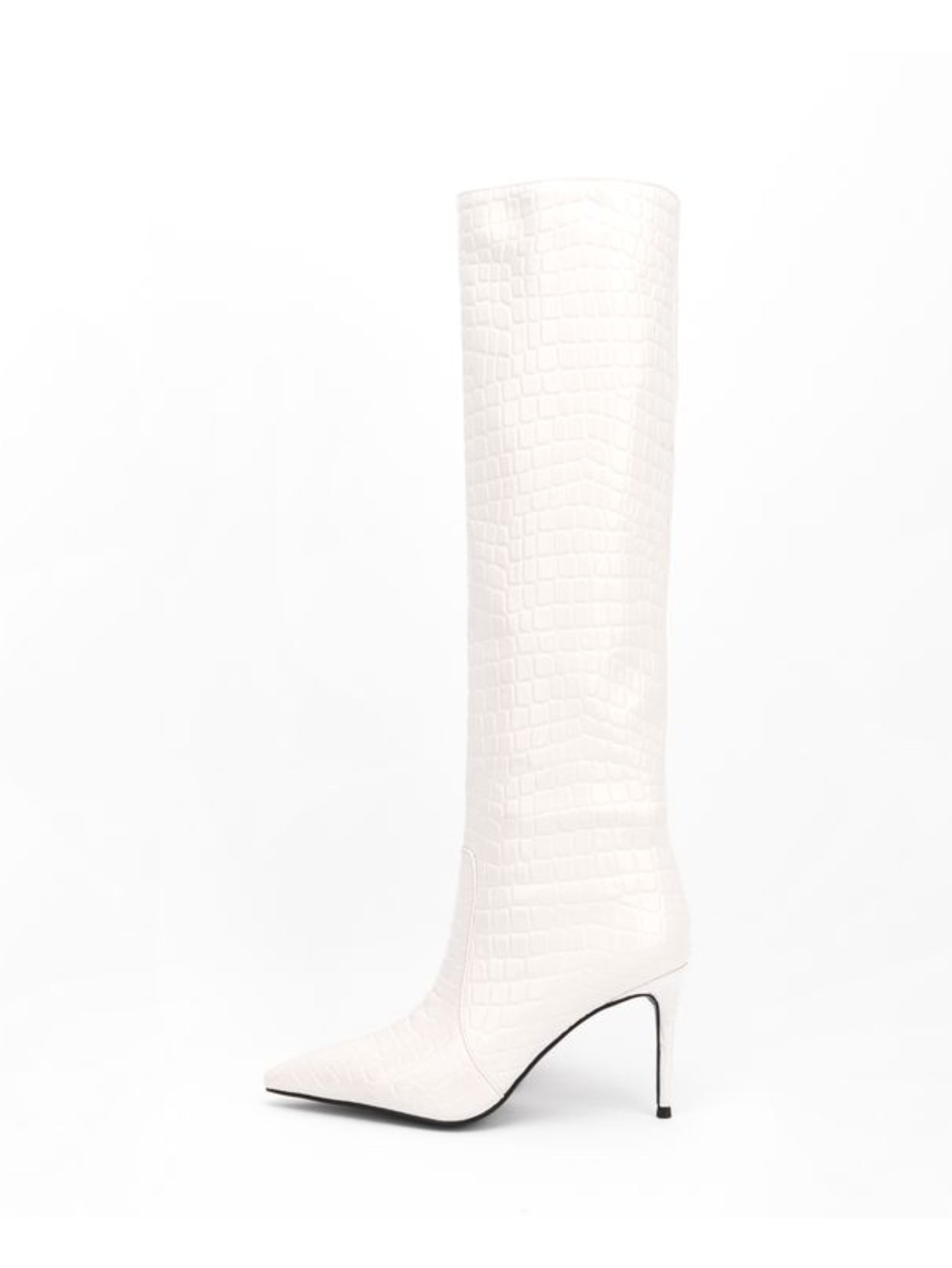 White High-Heel Stiletto Mid-Calf Boots for Women
