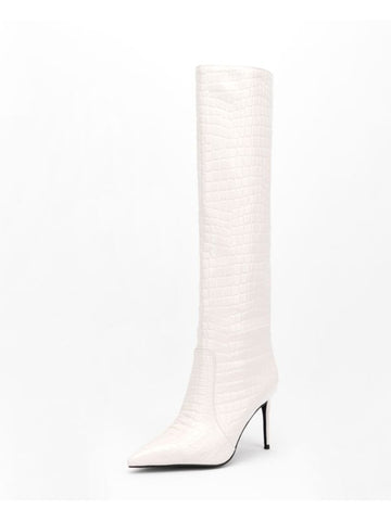 White High-Heel Stiletto Mid-Calf Boots for Women