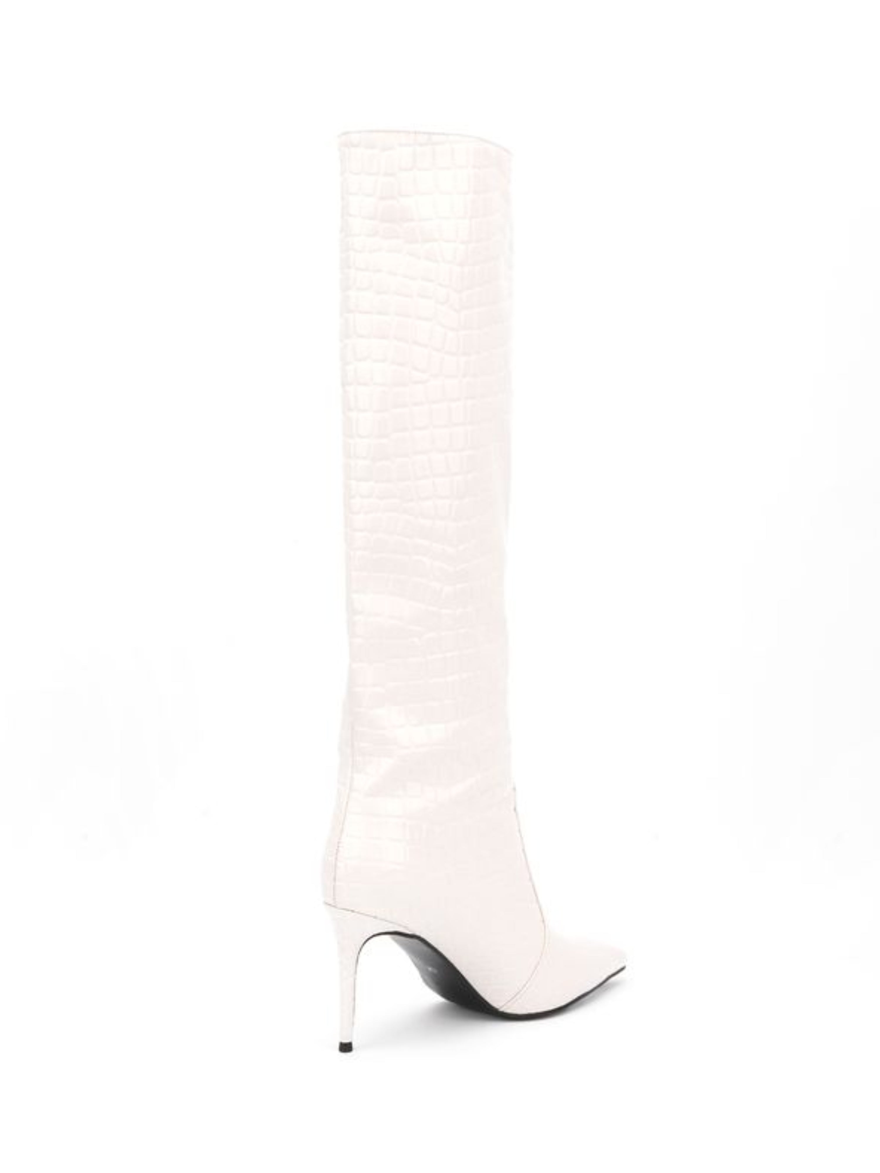 White High-Heel Stiletto Mid-Calf Boots for Women