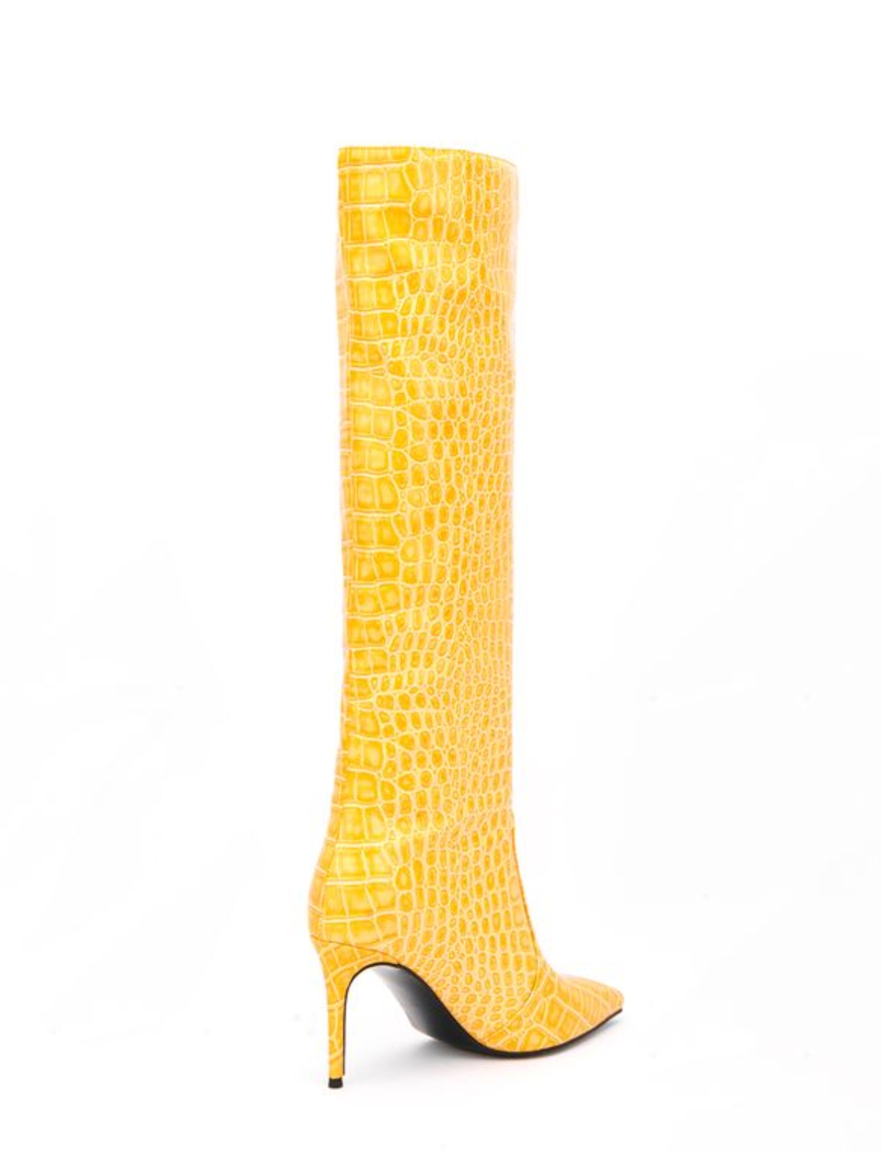 Classic Pointed Toe Mid-Calf Yellow High Heeled Tall Boots