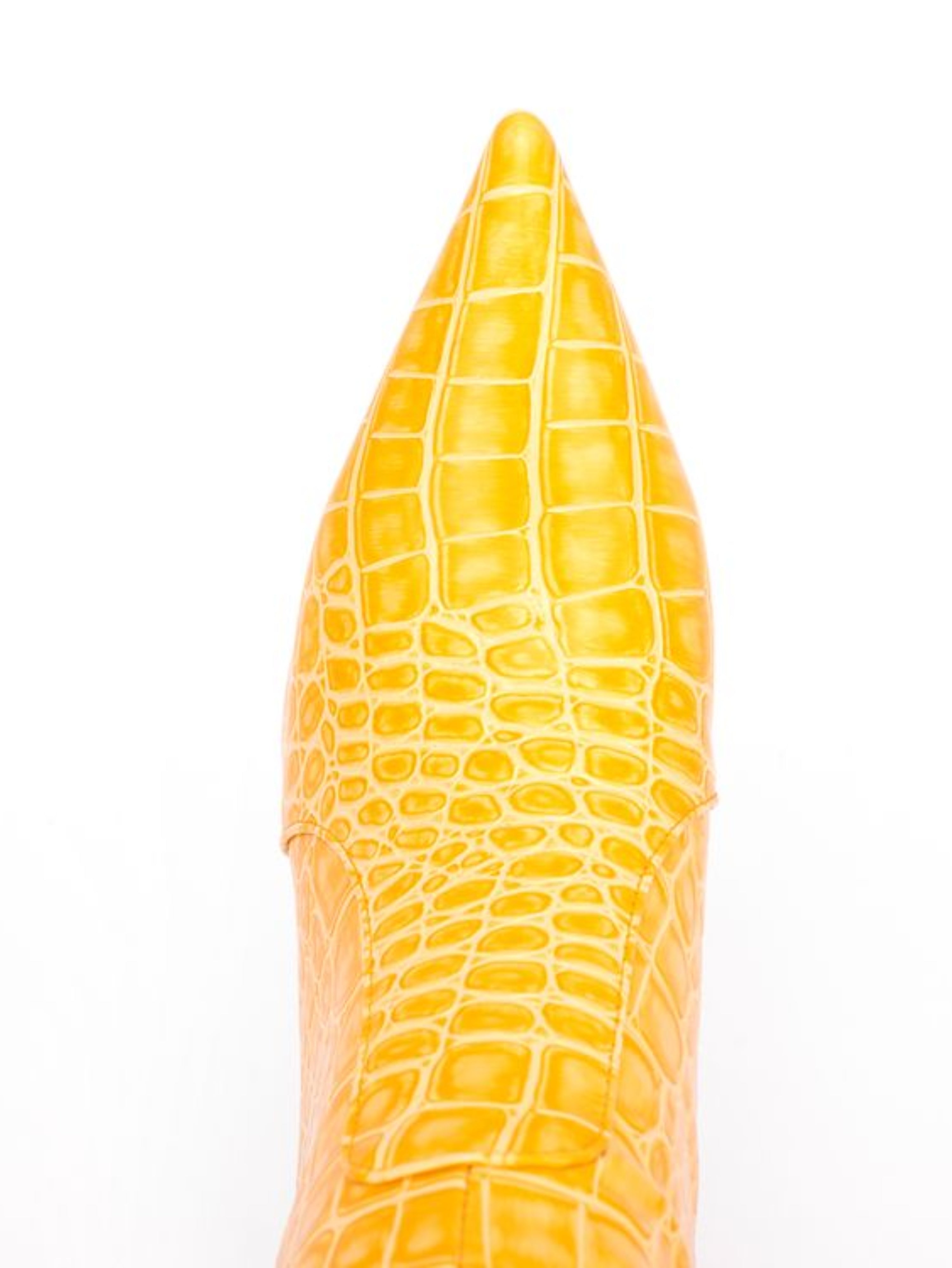 Classic Pointed Toe Mid-Calf Yellow High Heeled Tall Boots