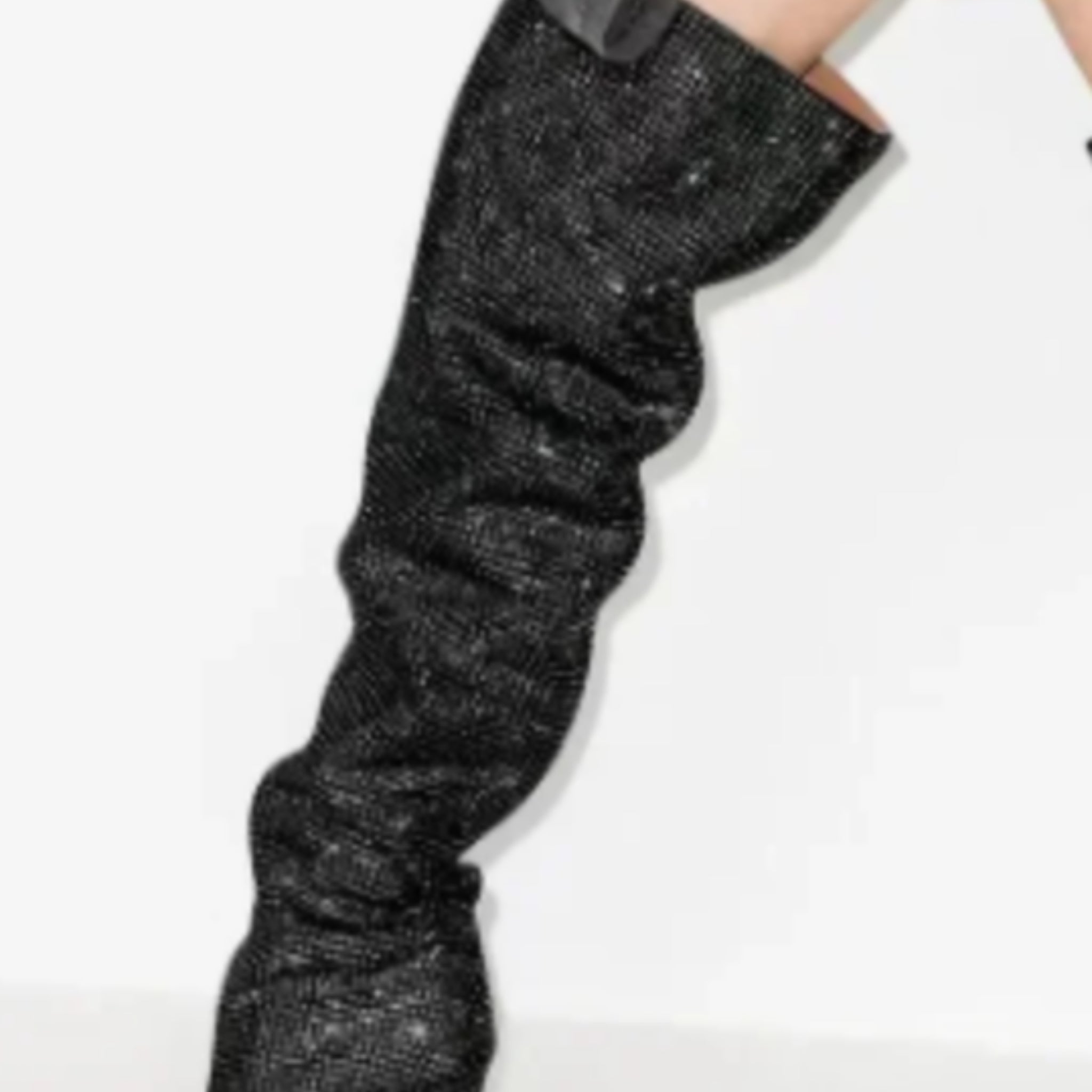 Black Slouchy Pointed Toe Thigh-High Boots with Stiletto Heels