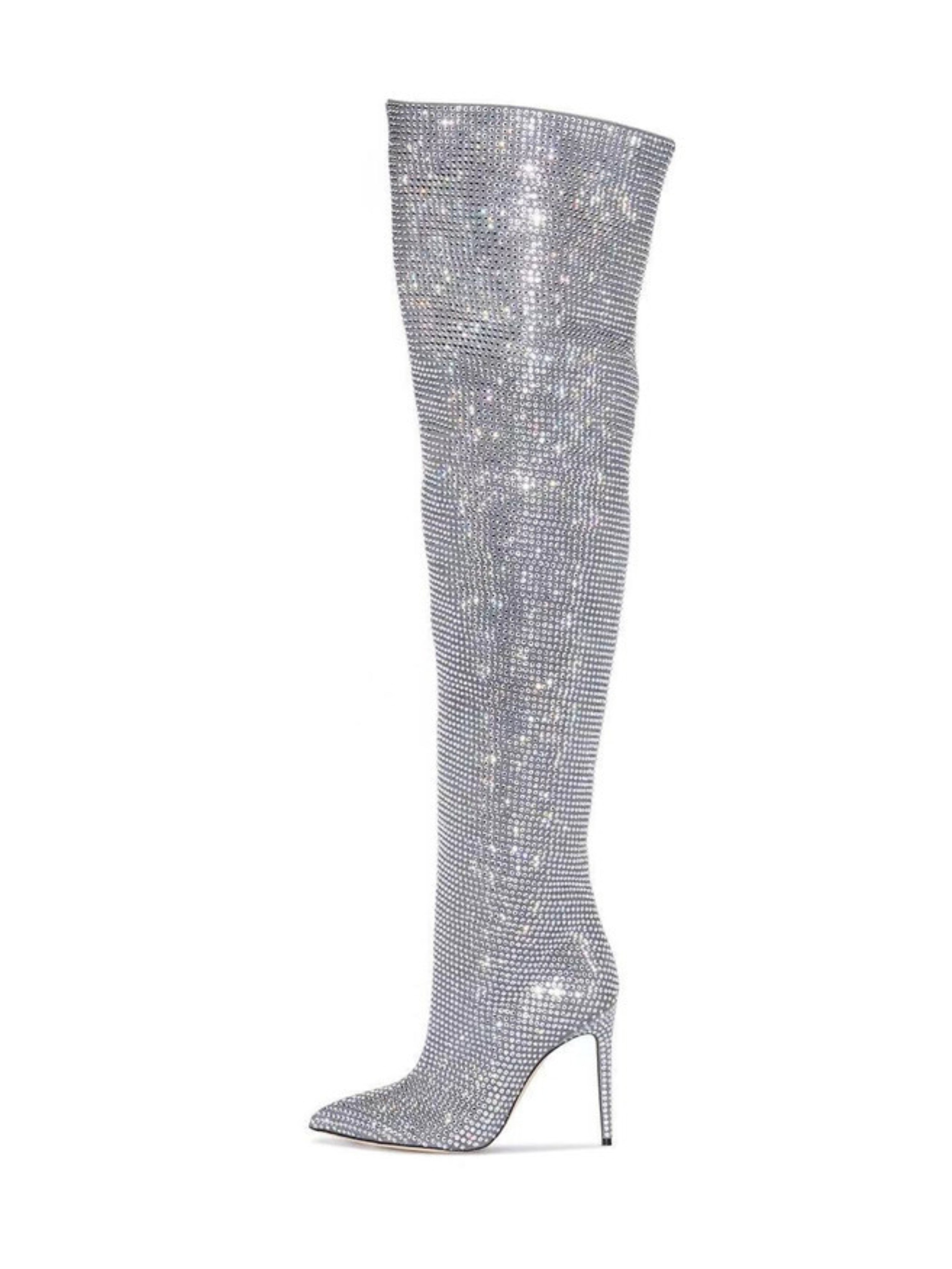 Silver High-Heel Women's Over-The-Knee Boots