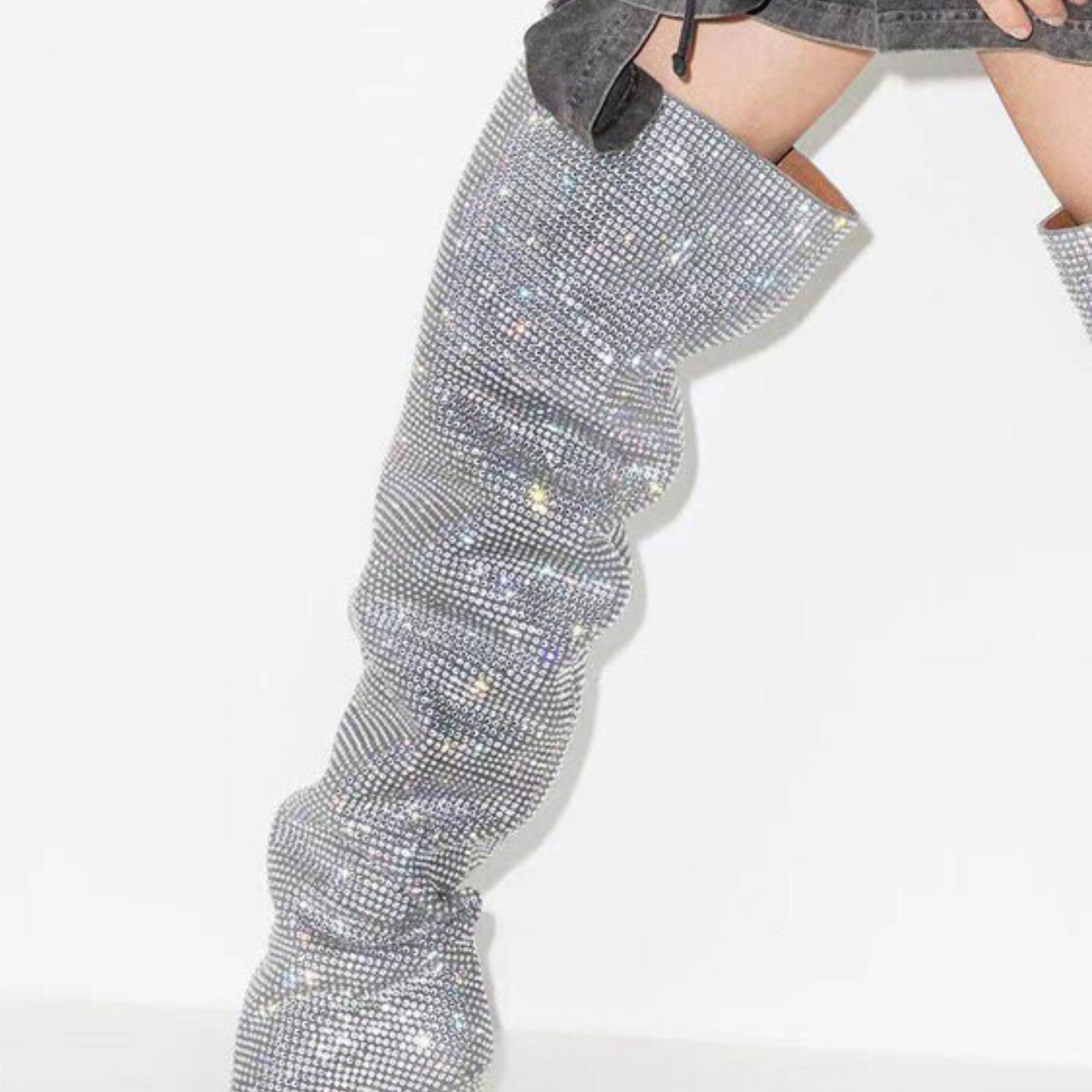 Silver High-Heel Women's Over-The-Knee Boots