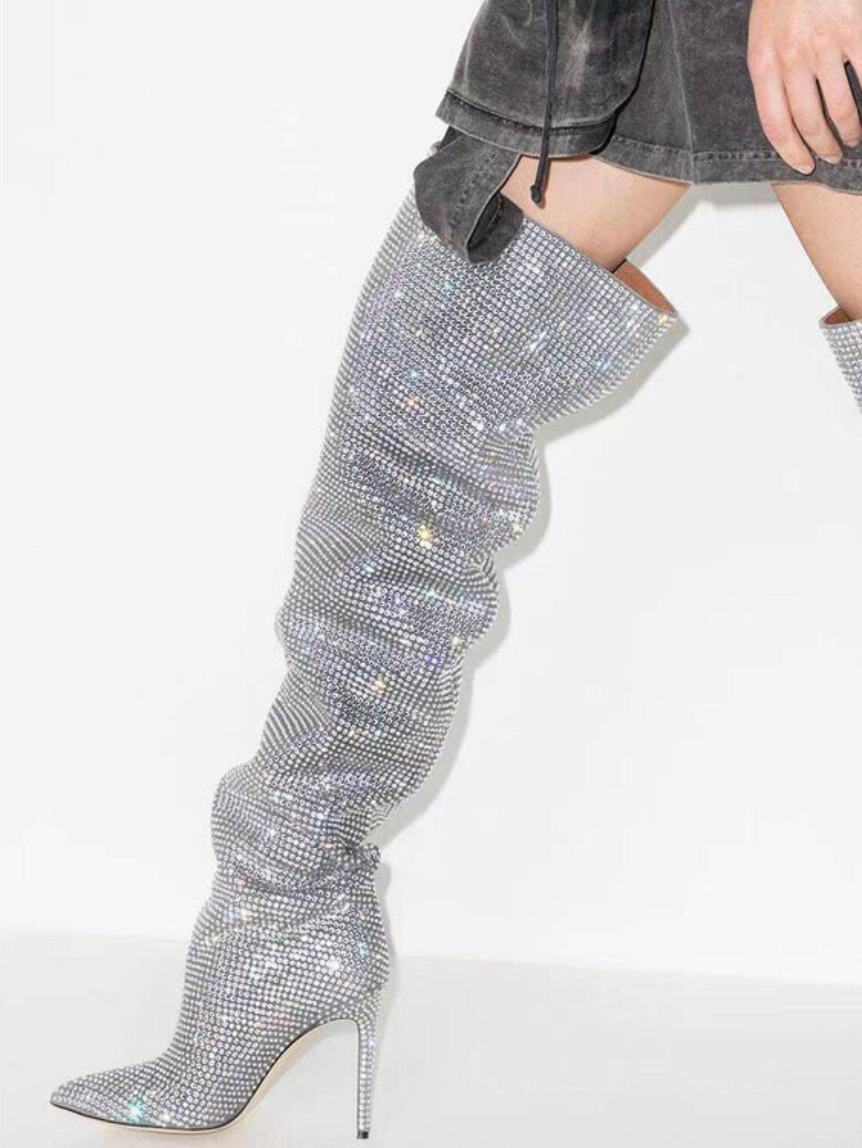 Silver High-Heel Women's Over-The-Knee Boots