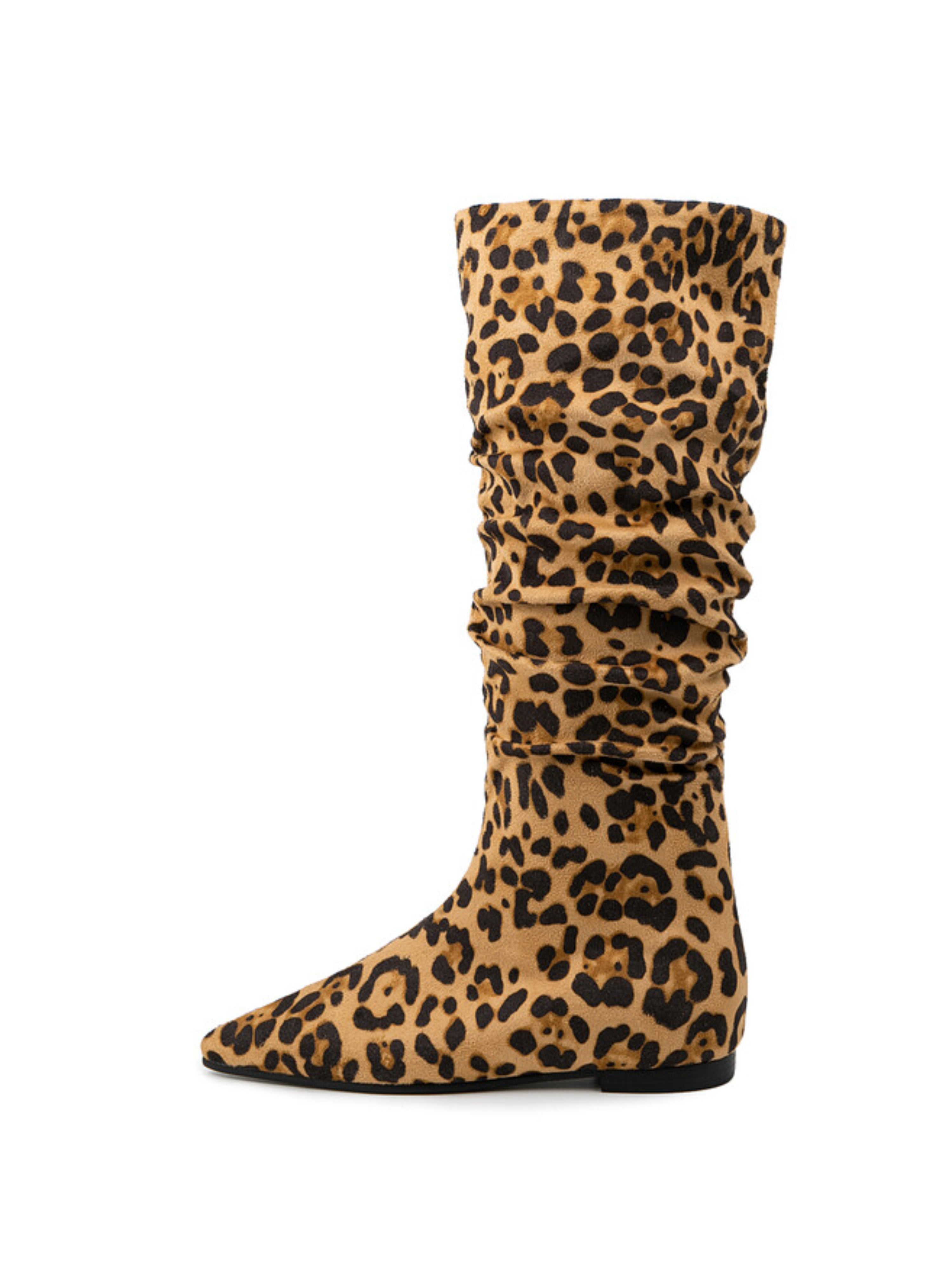 Brown Leopard Print Slouchy Long Boots for Women