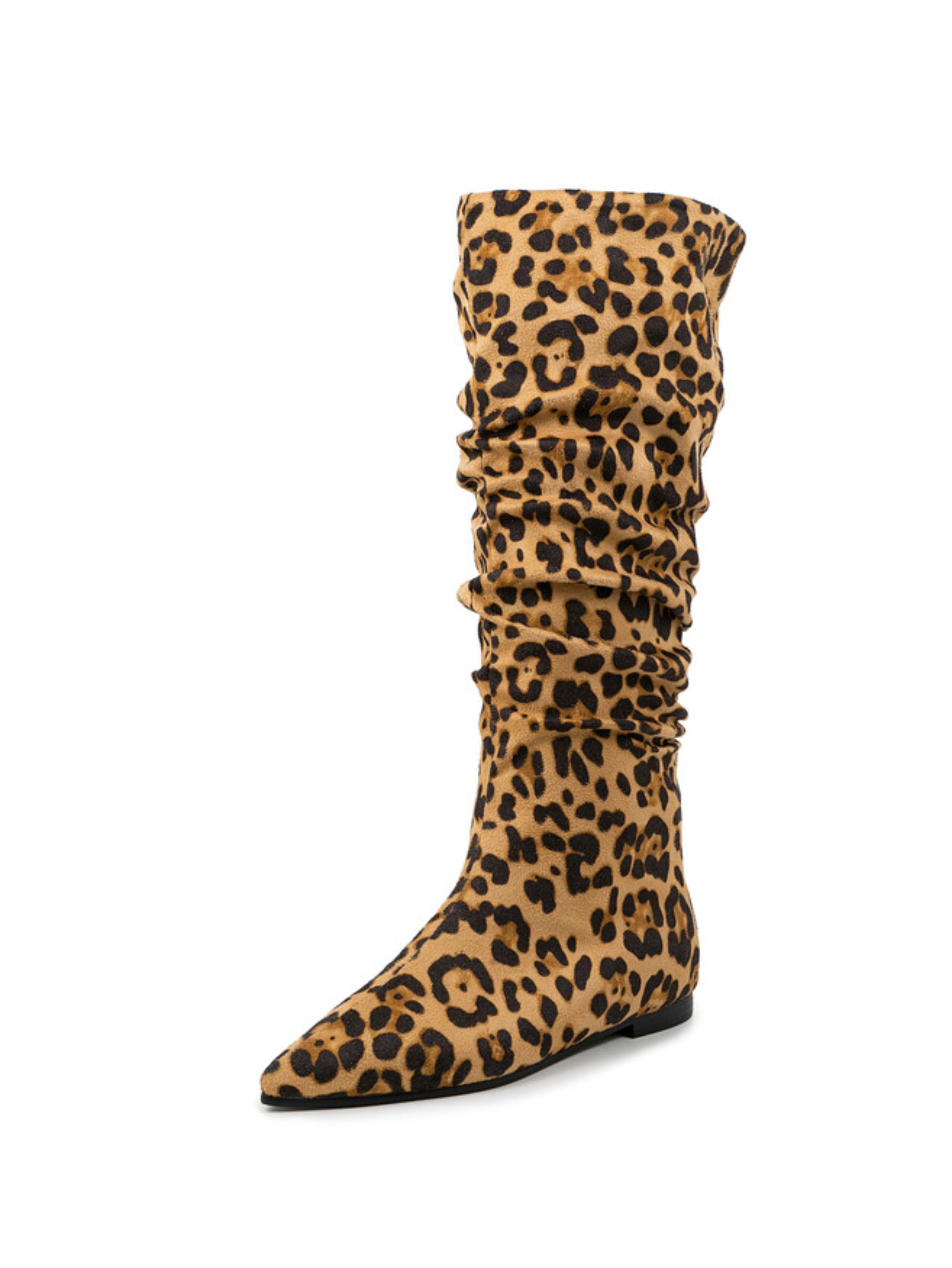 Brown Leopard Print Slouchy Long Boots for Women