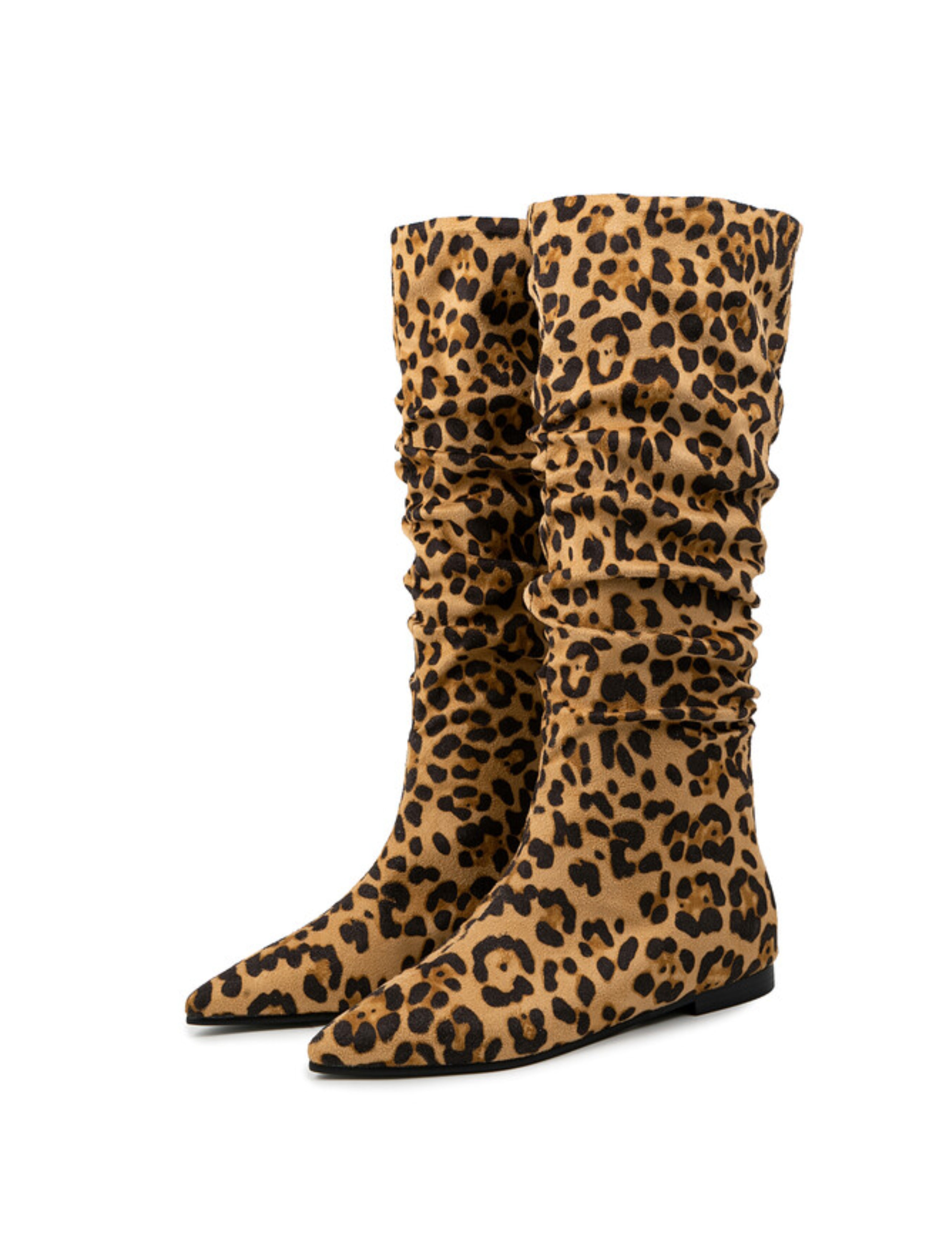 Brown Leopard Print Slouchy Long Boots for Women