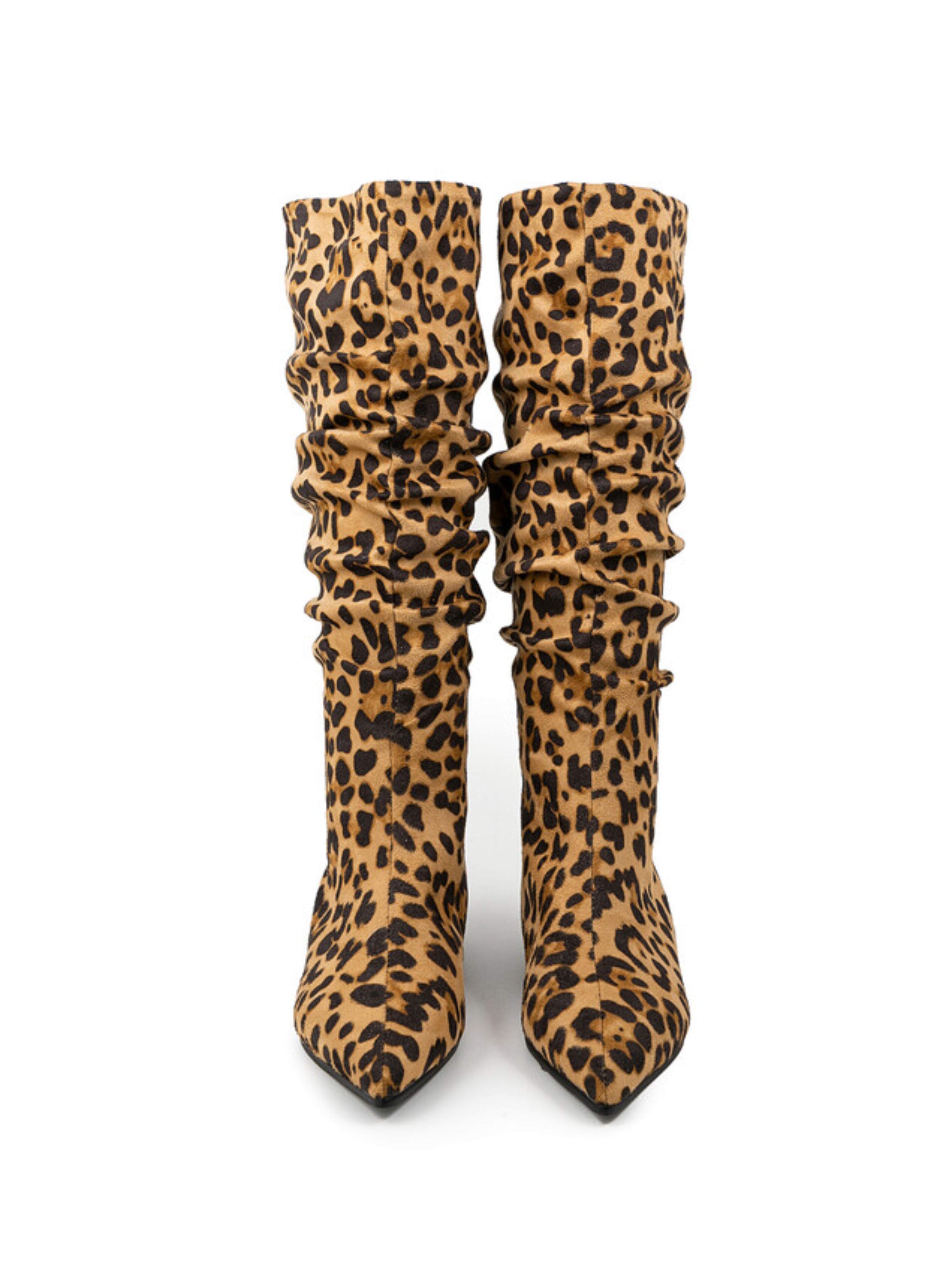 Brown Leopard Print Slouchy Long Boots for Women