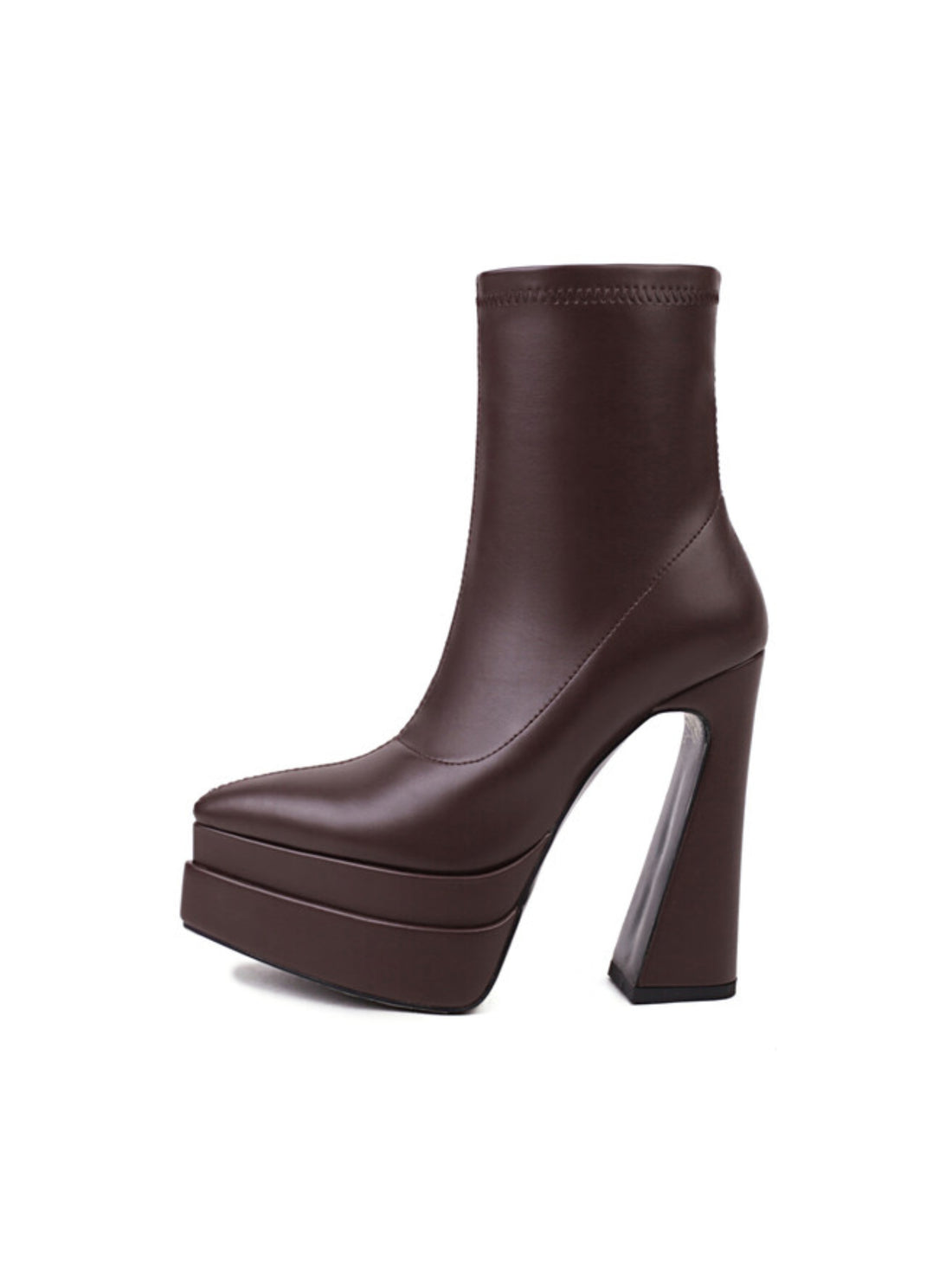Brown Pointed Toe Platform Heel Women's Booties