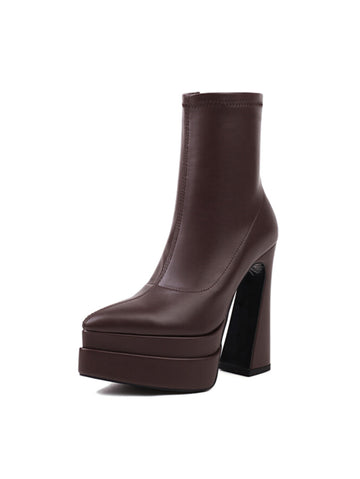 Brown Pointed Toe Platform Heel Women's Booties