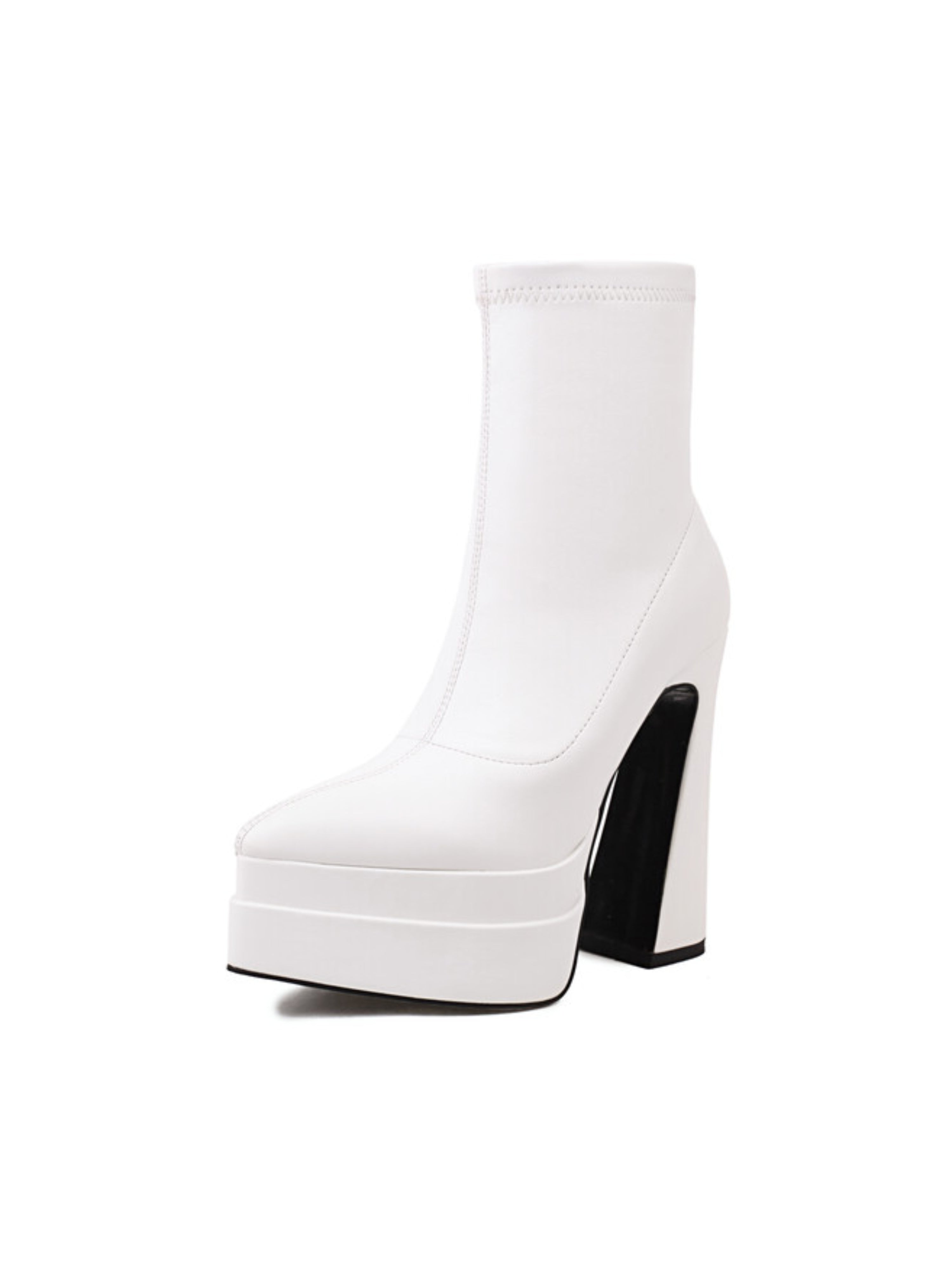 White Faux Leather Platform Super High Heel Ankle Boots
