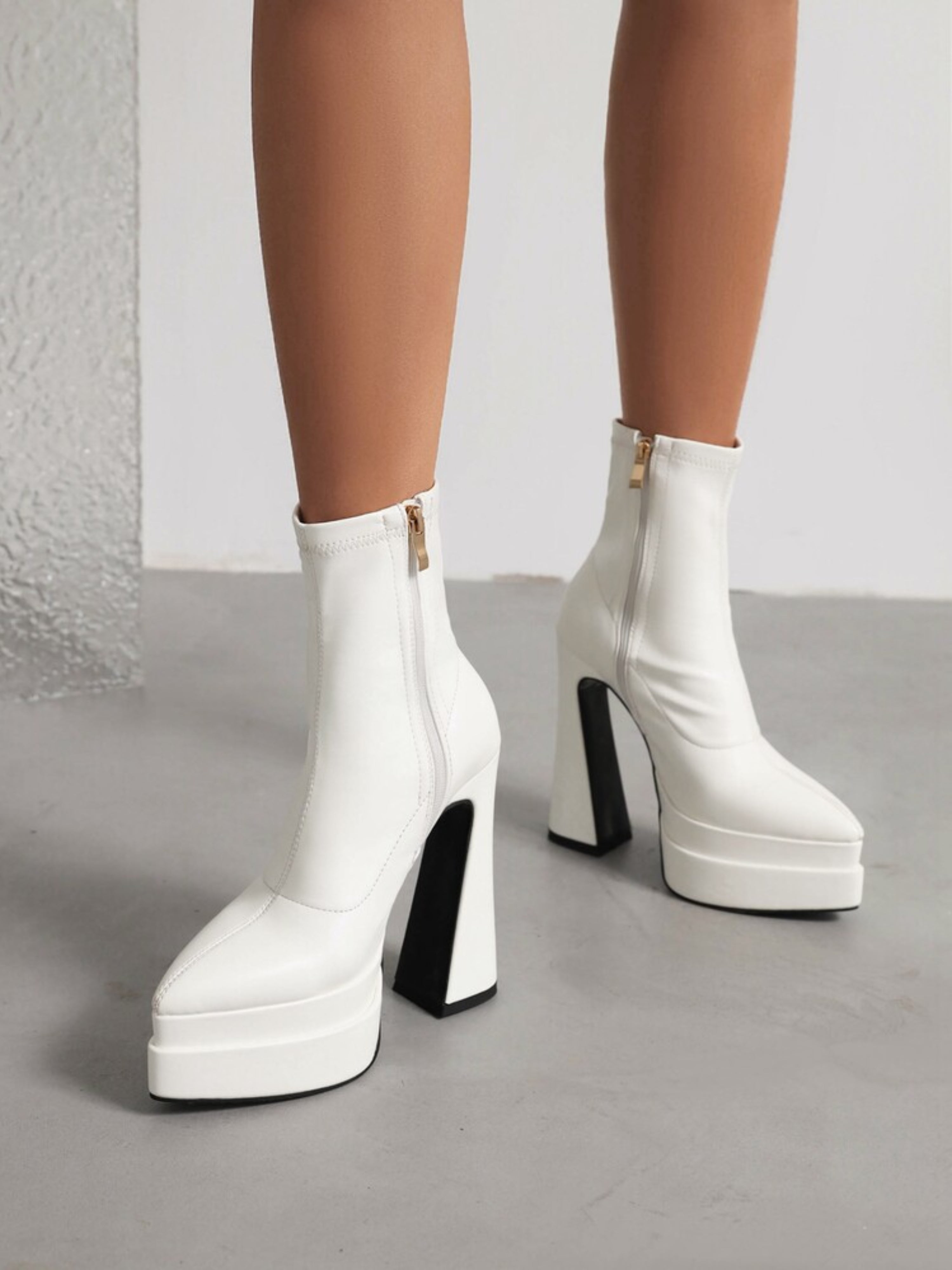White Faux Leather Platform Super High Heel Ankle Boots
