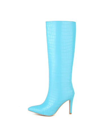Light Blue High-Heel Knee-High Boots for Women