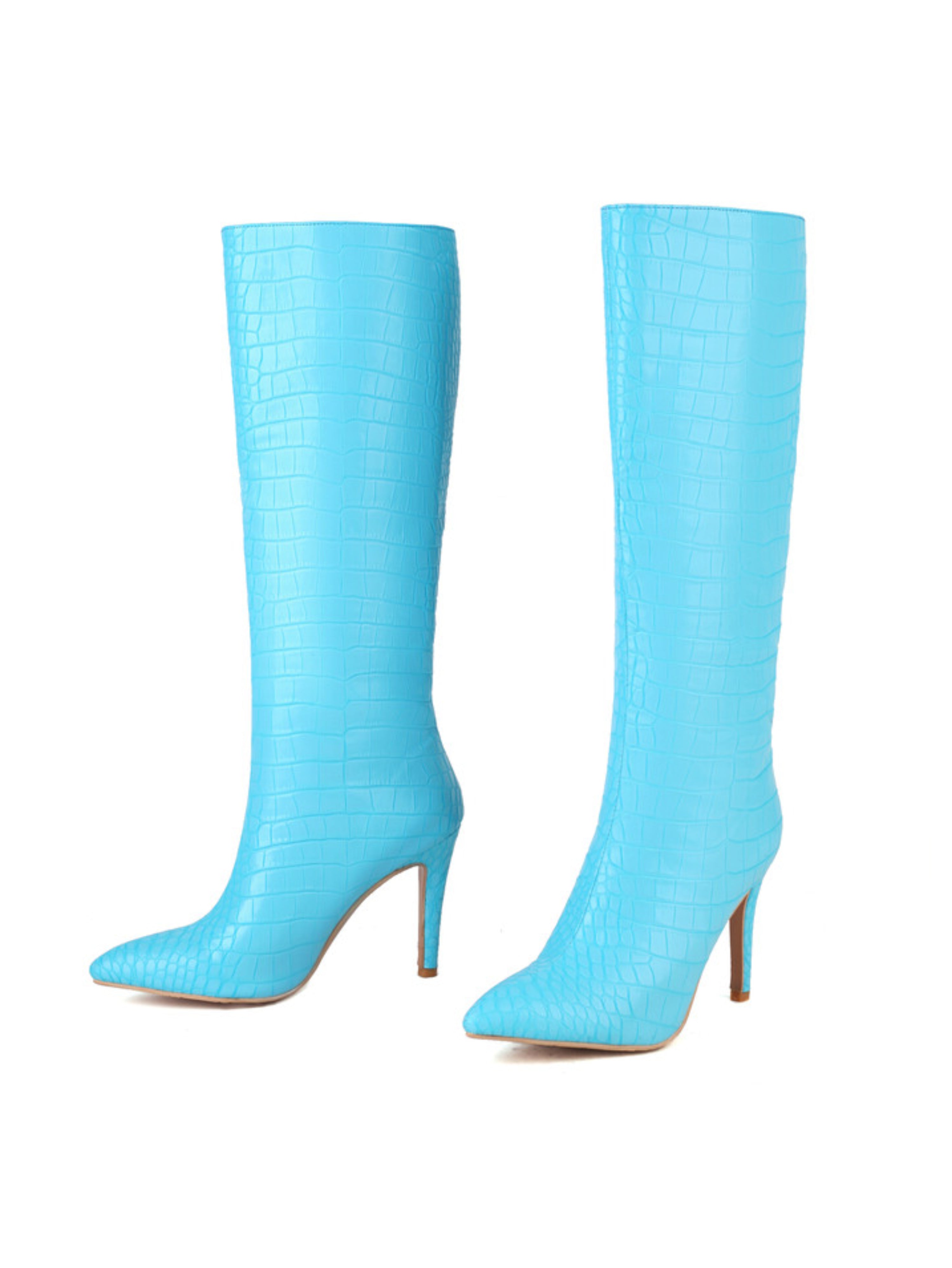 Light Blue High-Heel Knee-High Boots for Women