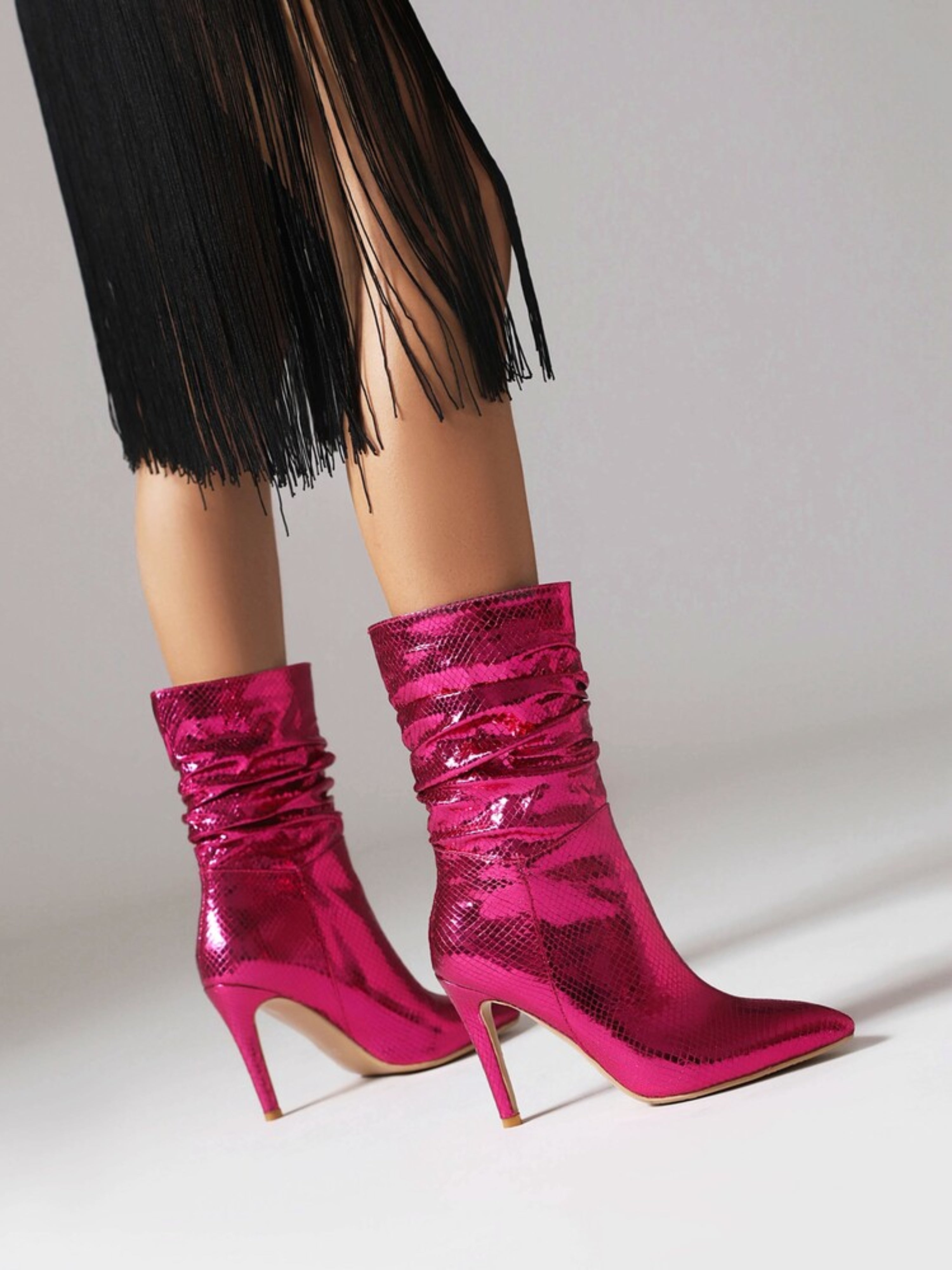 Metallic Fuchsia High-Heel Ankle Boots for Women