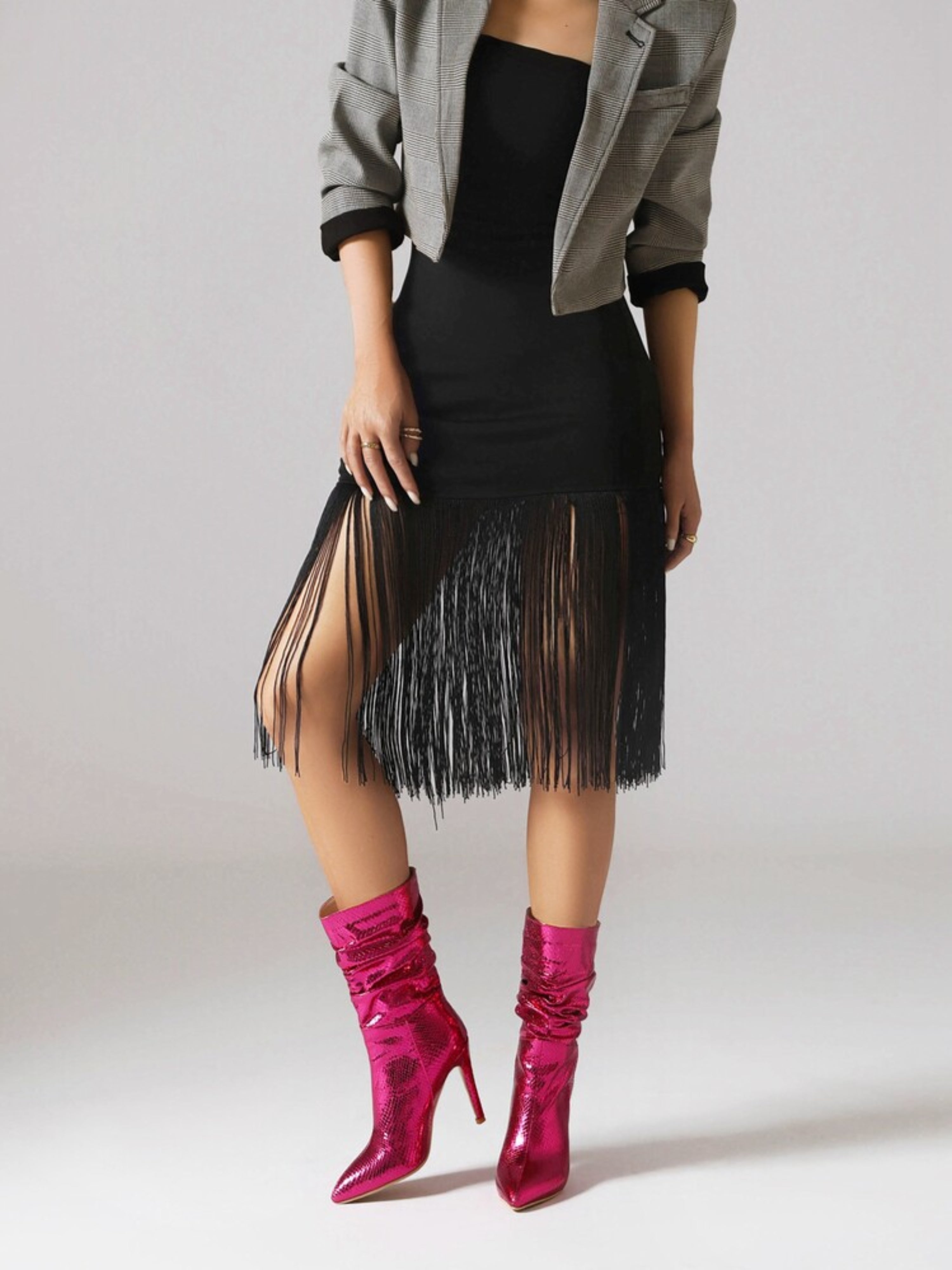 Metallic Fuchsia High-Heel Ankle Boots for Women