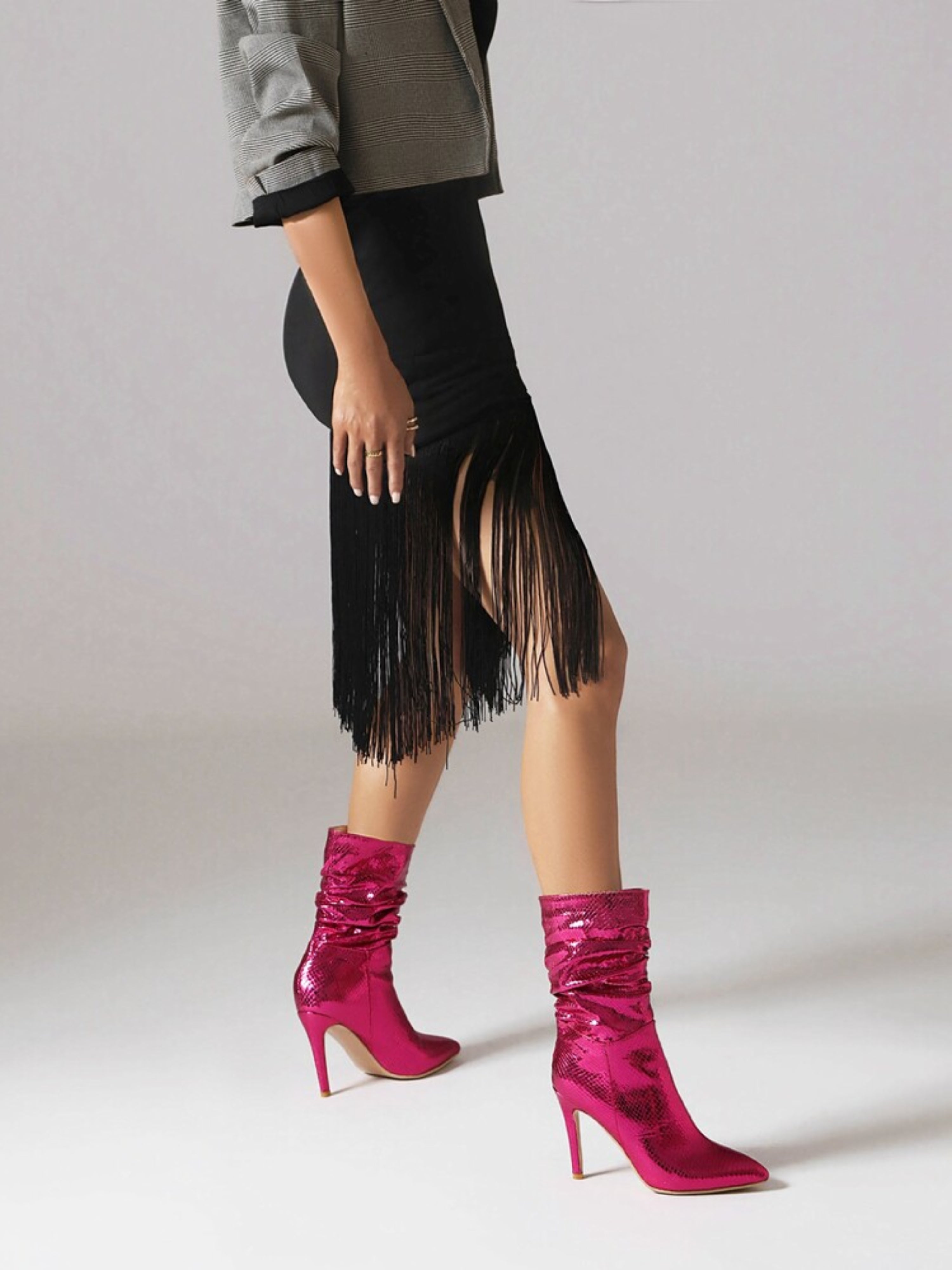 Metallic Fuchsia High-Heel Ankle Boots for Women