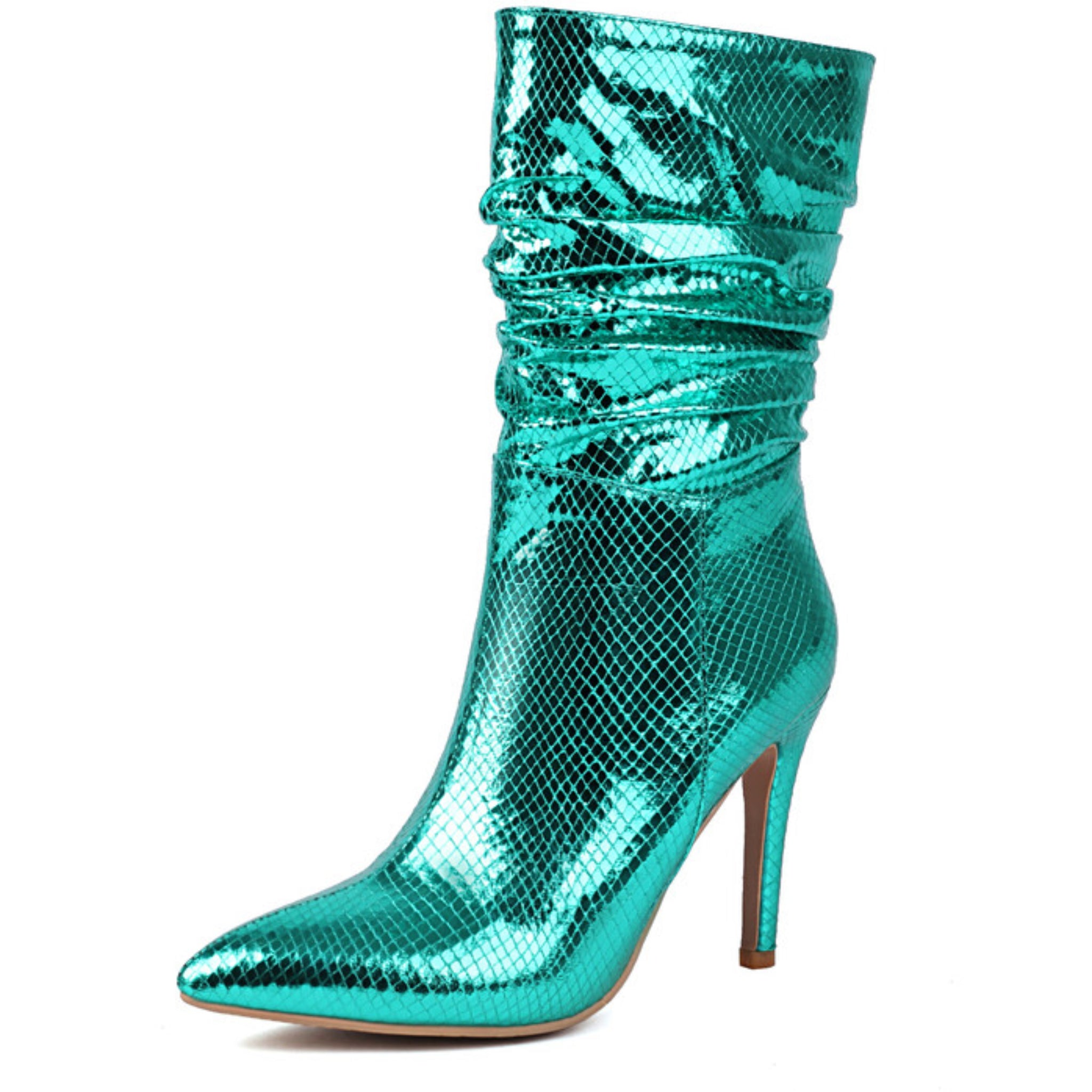 Teal Metallic Pointed Toe Short Booties for Women