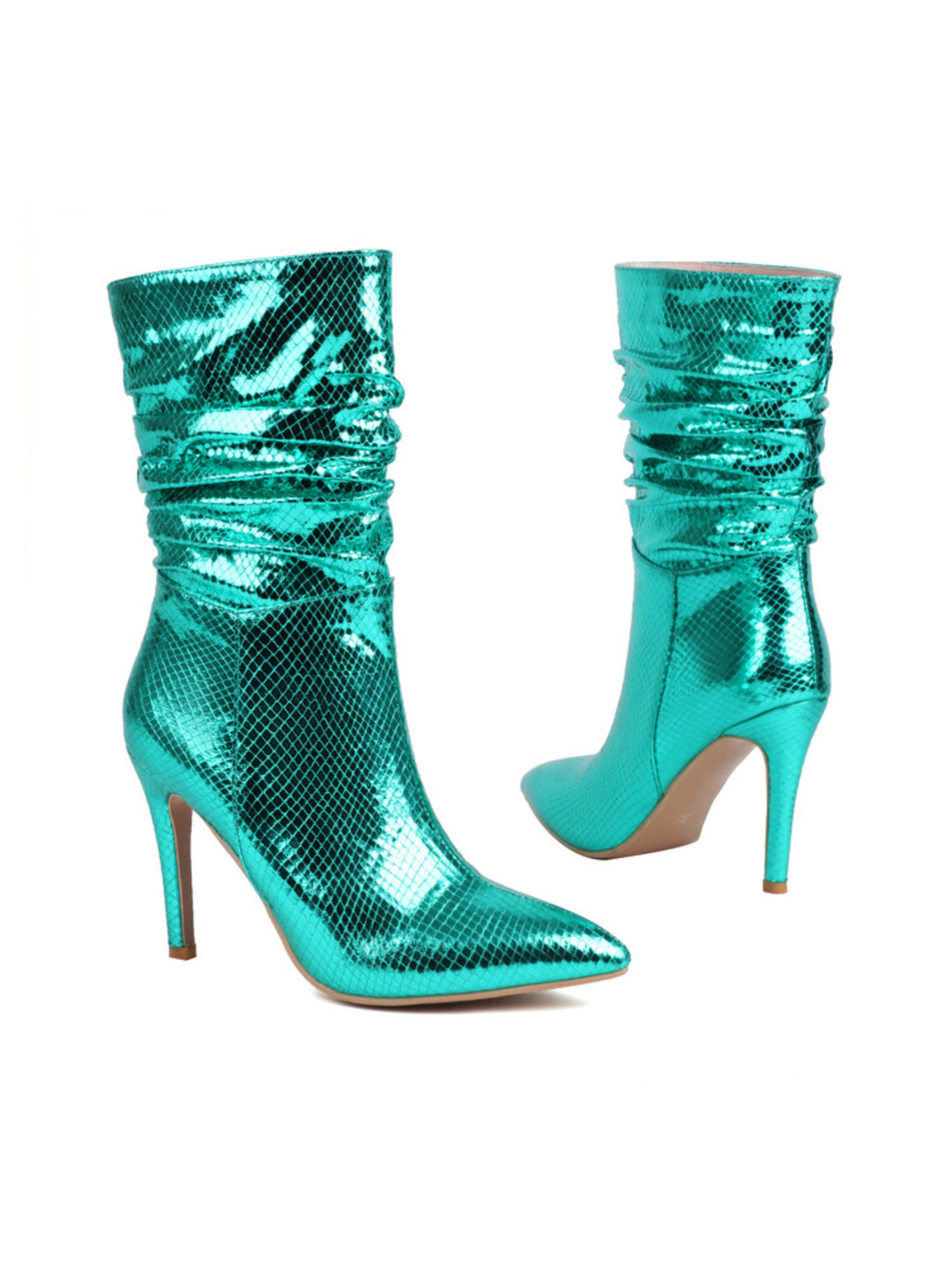 Teal Metallic Pointed Toe Short Booties for Women