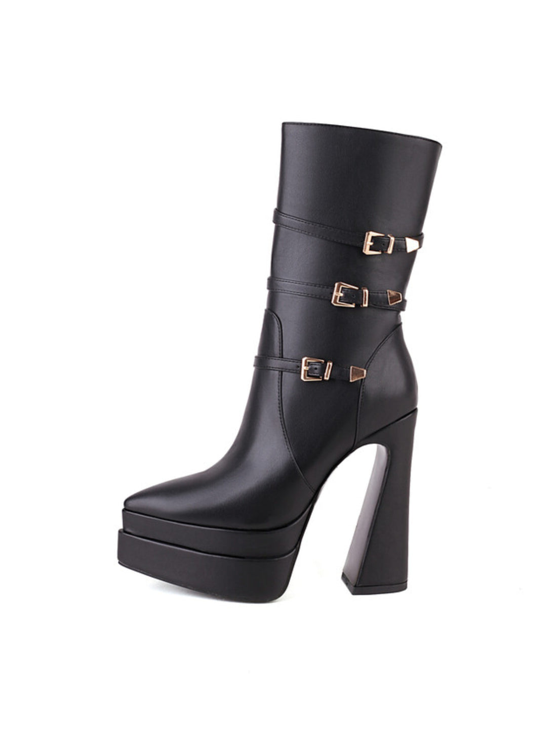 Women's Black Plaform Chunky Heeled Ankle Boots