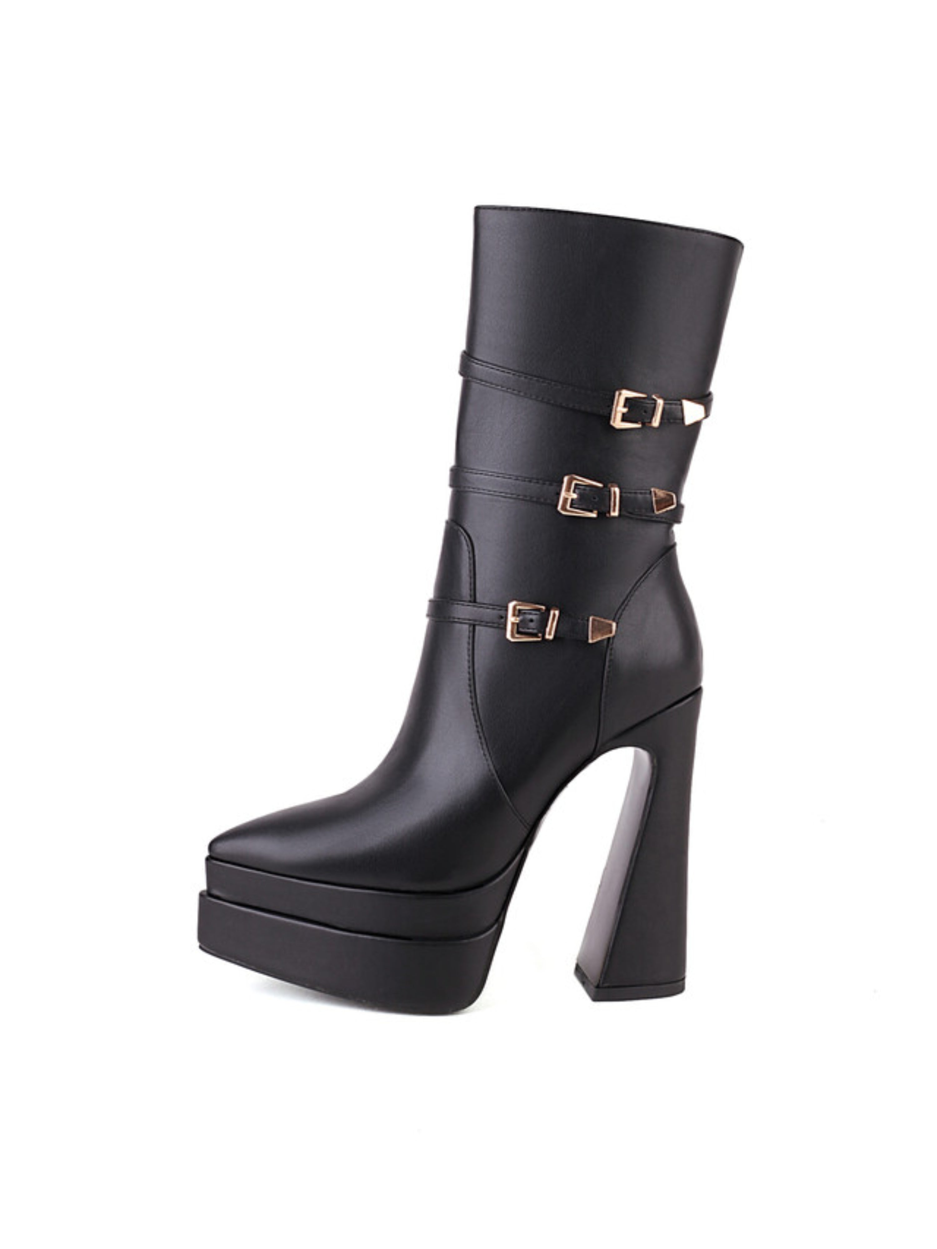 Women's Black Plaform Chunky Heeled Ankle Boots