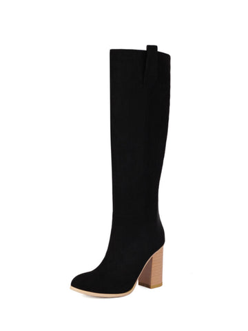 Black Fashion Chunky High Heel Long Boots for Women