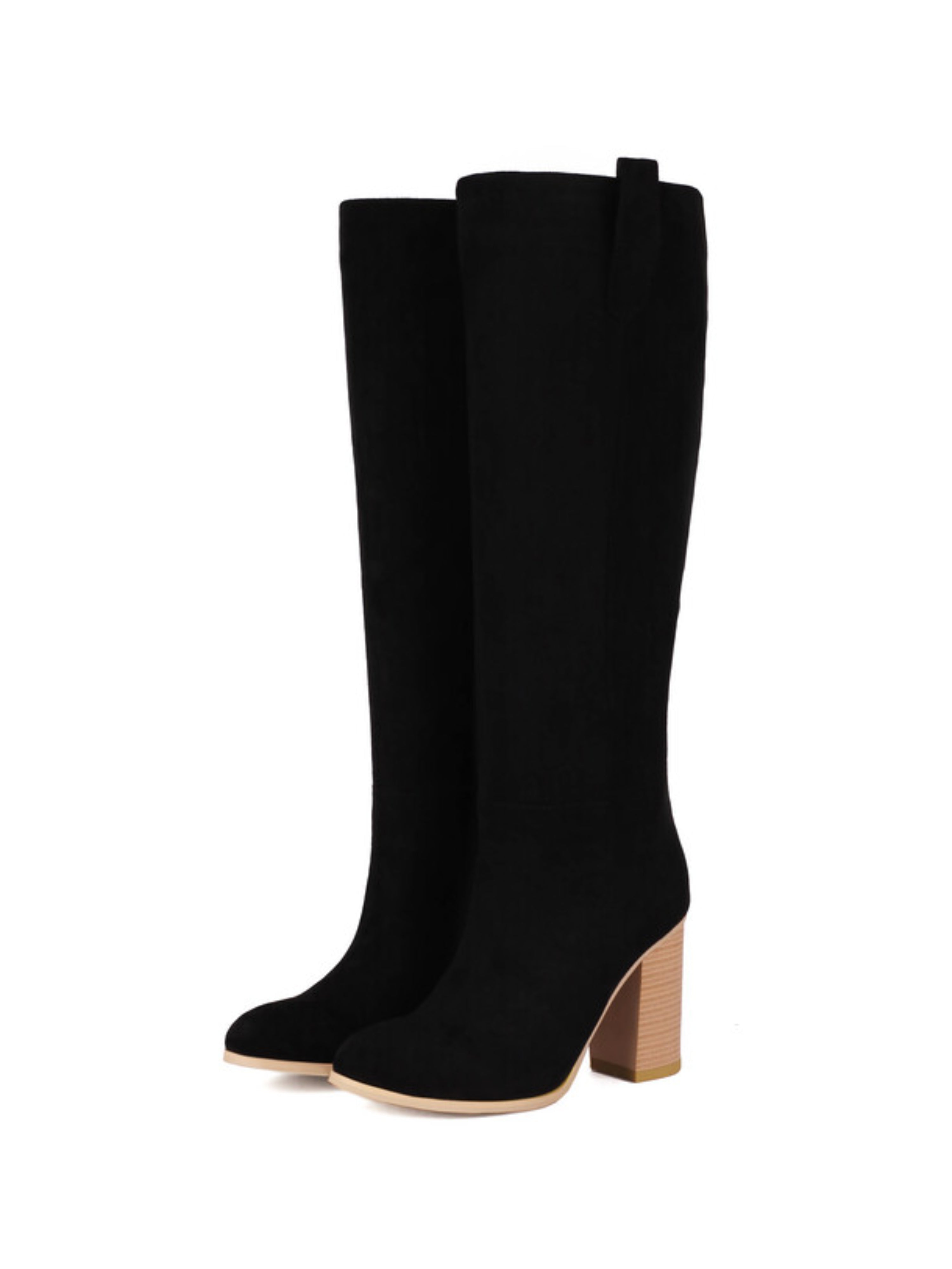Black Fashion Chunky High Heel Long Boots for Women