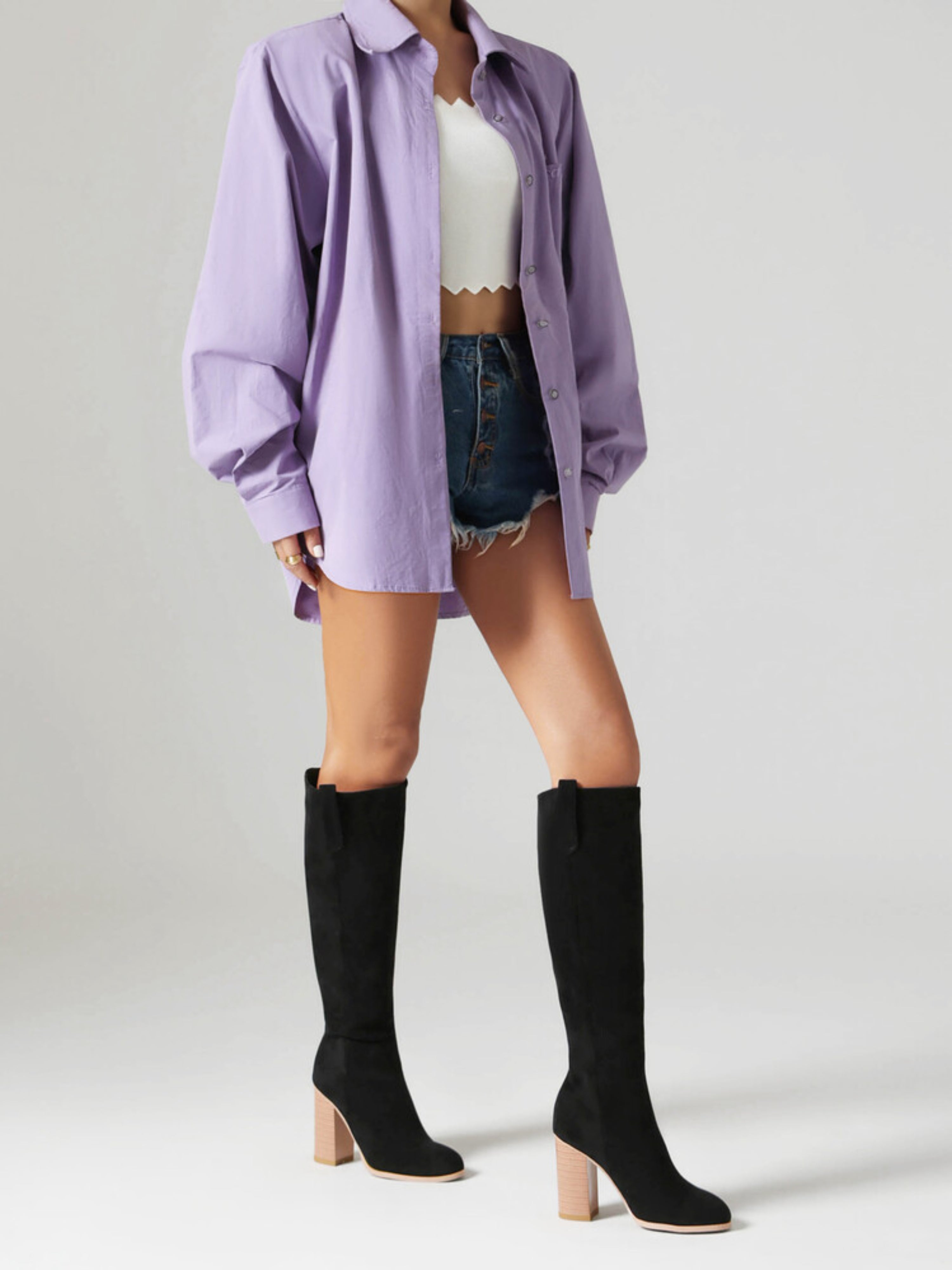 Black Fashion Chunky High Heel Long Boots for Women